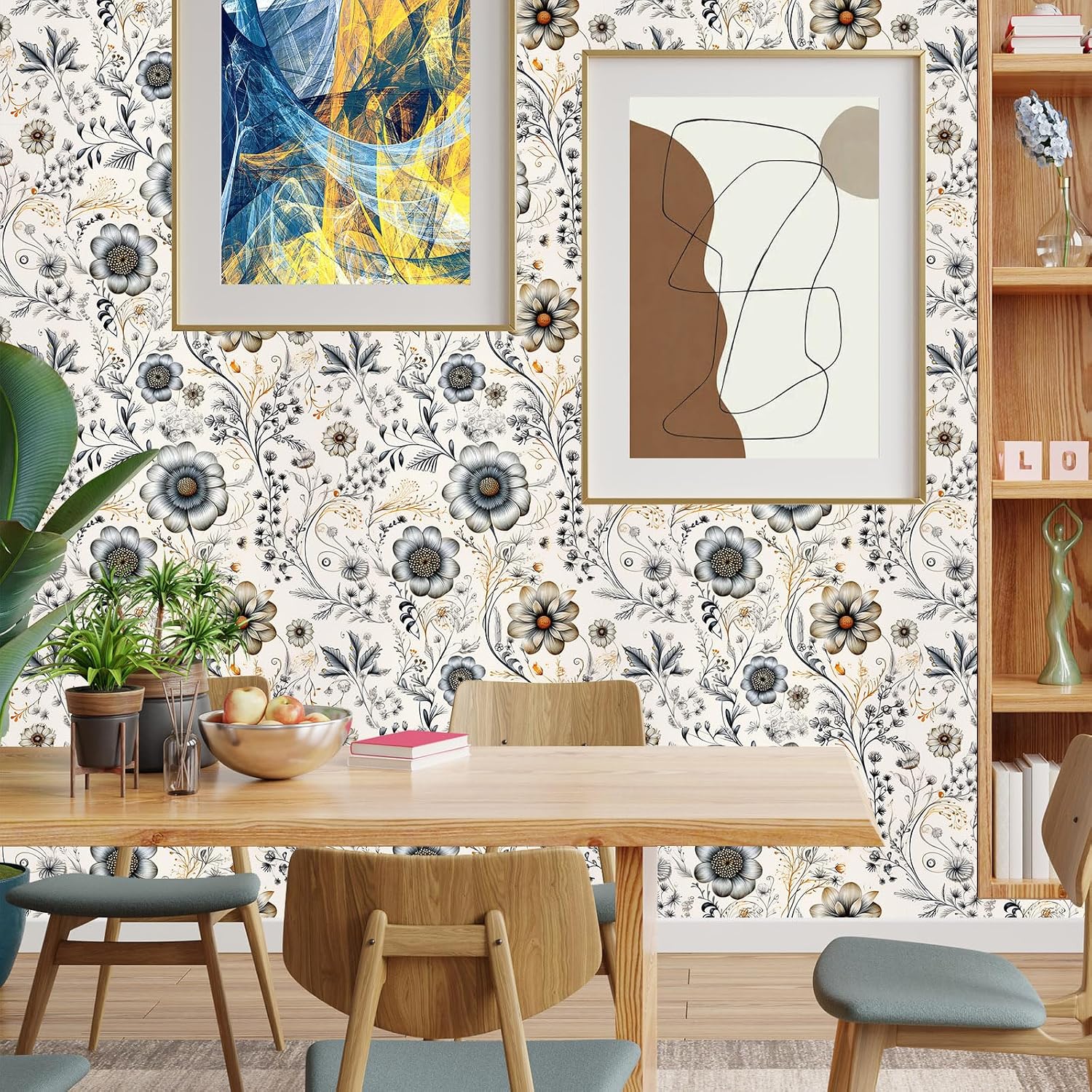 Vintage Floral Wallpaper Self-Adhesive Contact Paper Leaf Gold Floral Wallpaper for Kitchen Cabinet - Renter Friendly, 17.71 x 118.11, Covers 29 sq.ft