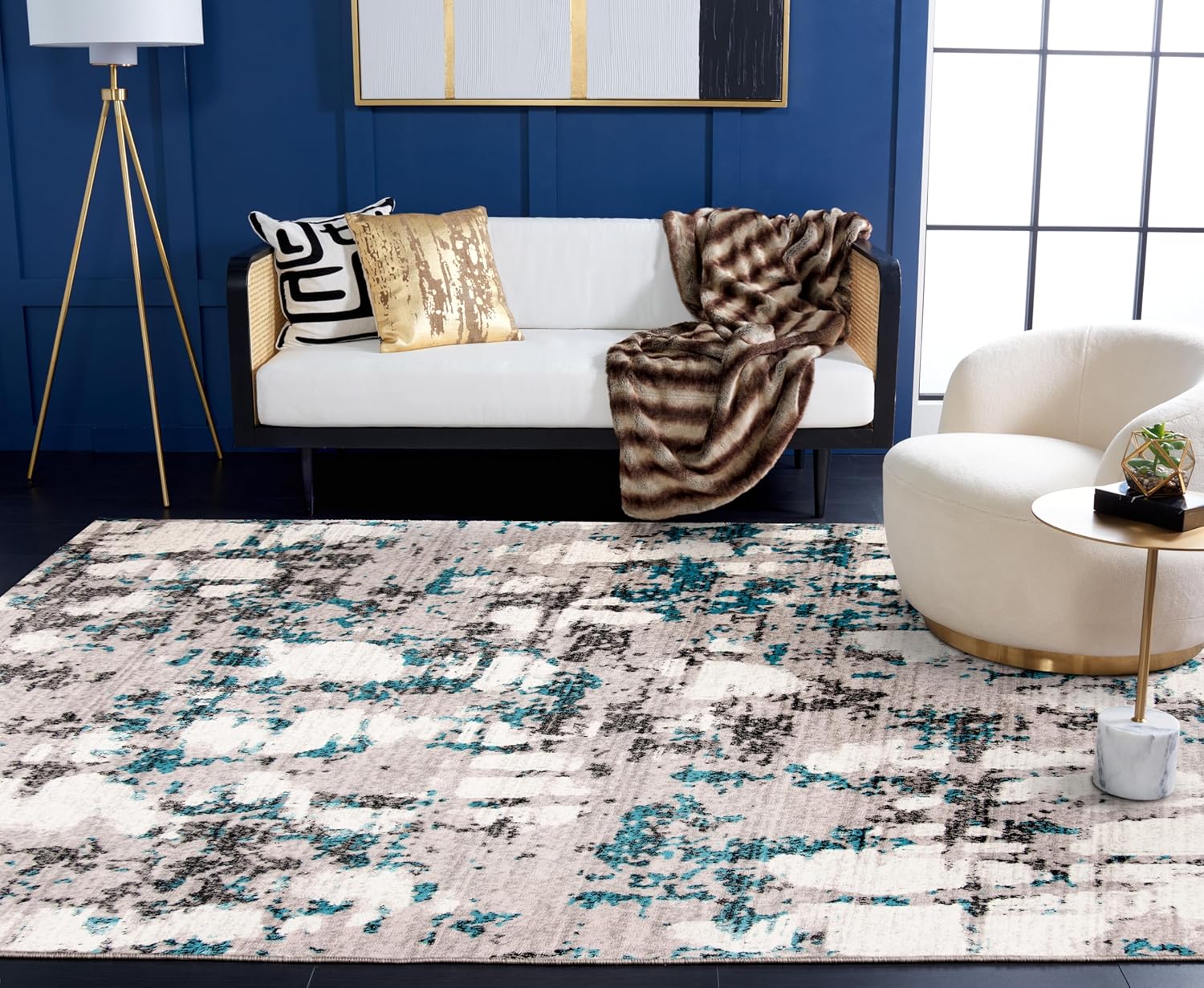 SAFAVIEH Skyler Collection 10' x 14' Grey/Blue SKY193B Modern Abstract Non-Shedding Living Room Bedroom Dining Home Office Area Rug