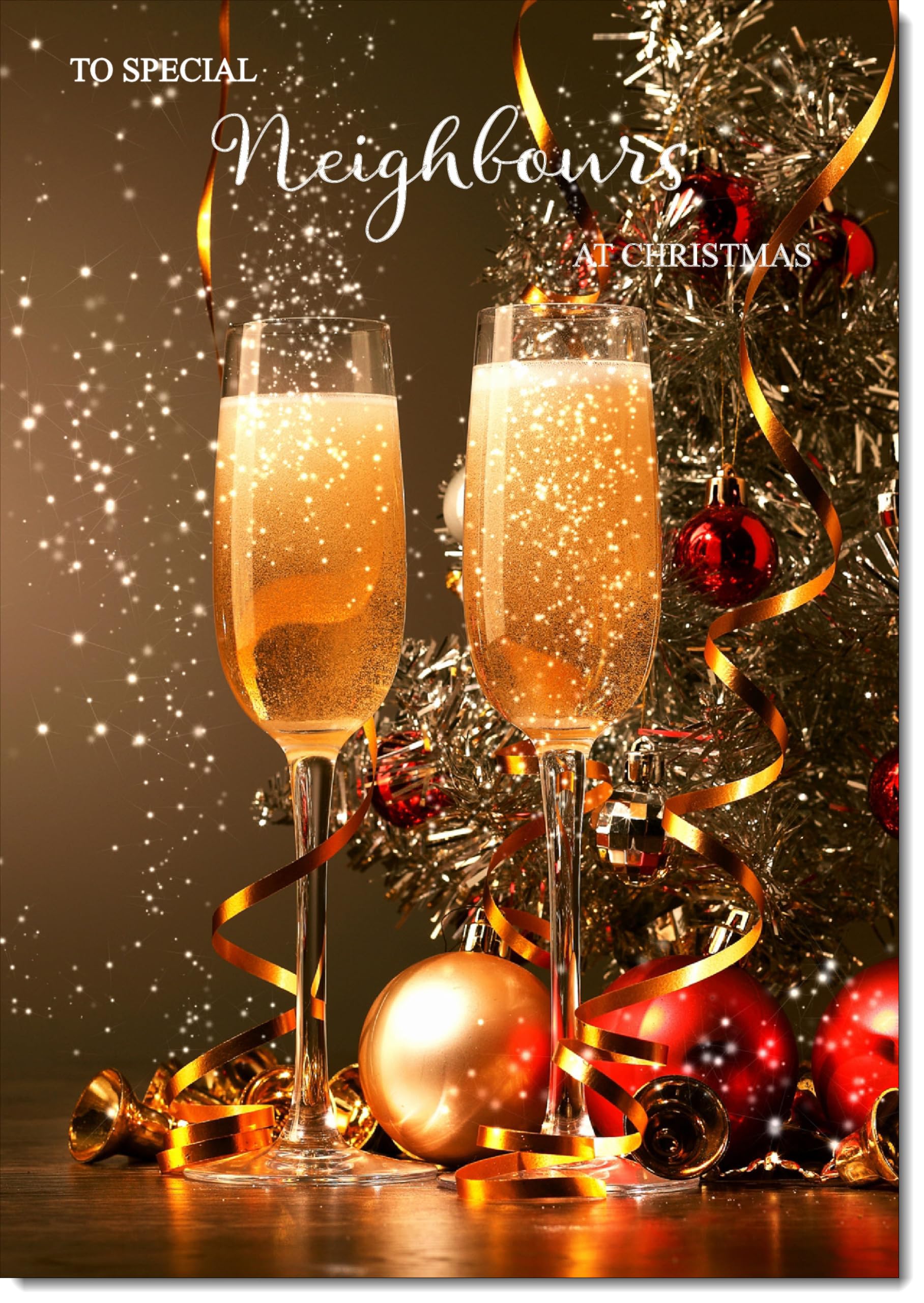 doodlecards Neighbours Christmas Card Champagne Large A4 Size Christmas Card for Neighbours with Plain Envelope