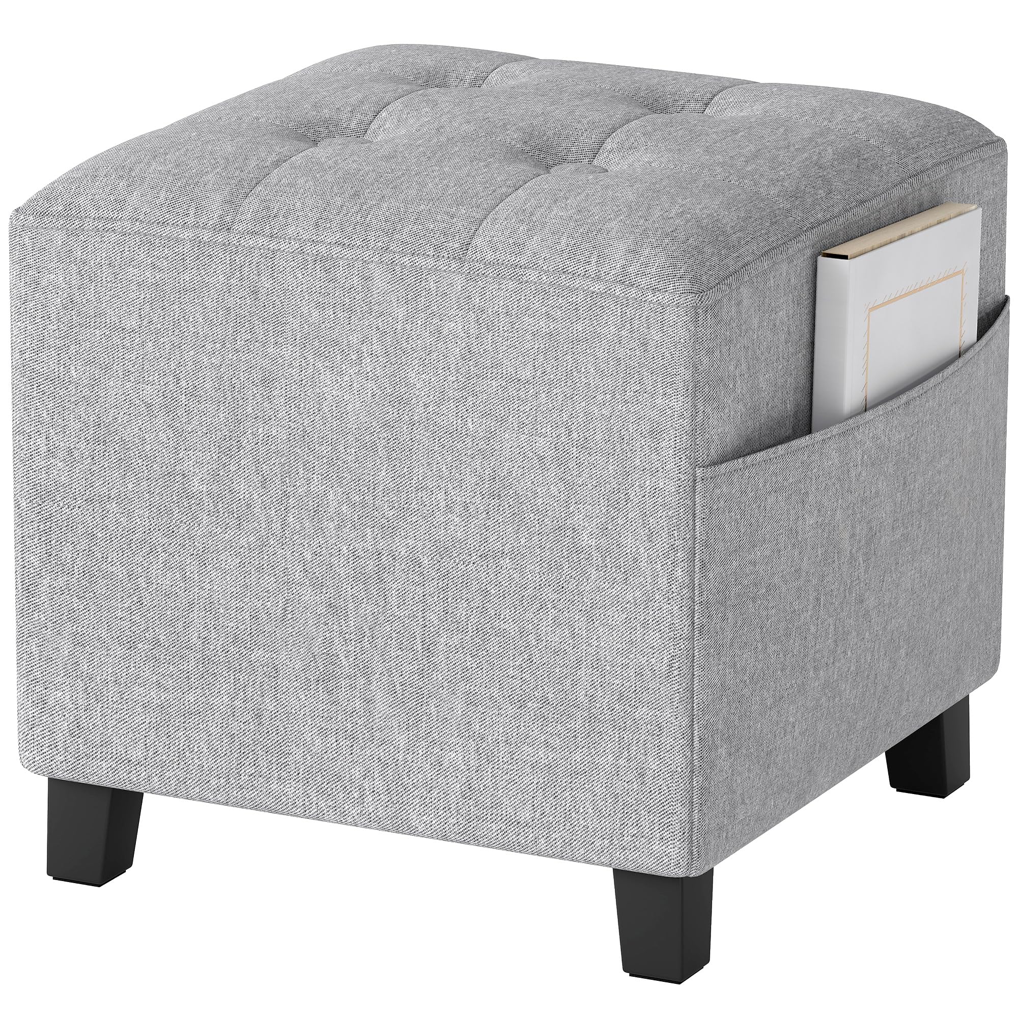 HOMCOM Small Footstool Square Ottoman - Padded Seat - Light Grey