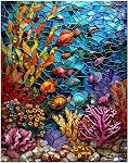 1000 Piece Jigsaw Puzzles for Adults Stained Glass Ocean Painting Jigsaw Puzzle Underwater World 1000 Pieces Puzzles Game Colorful Glass Coral Fish Wall Decor DIY Craft Puzzle Sea Ocean Landscape Art