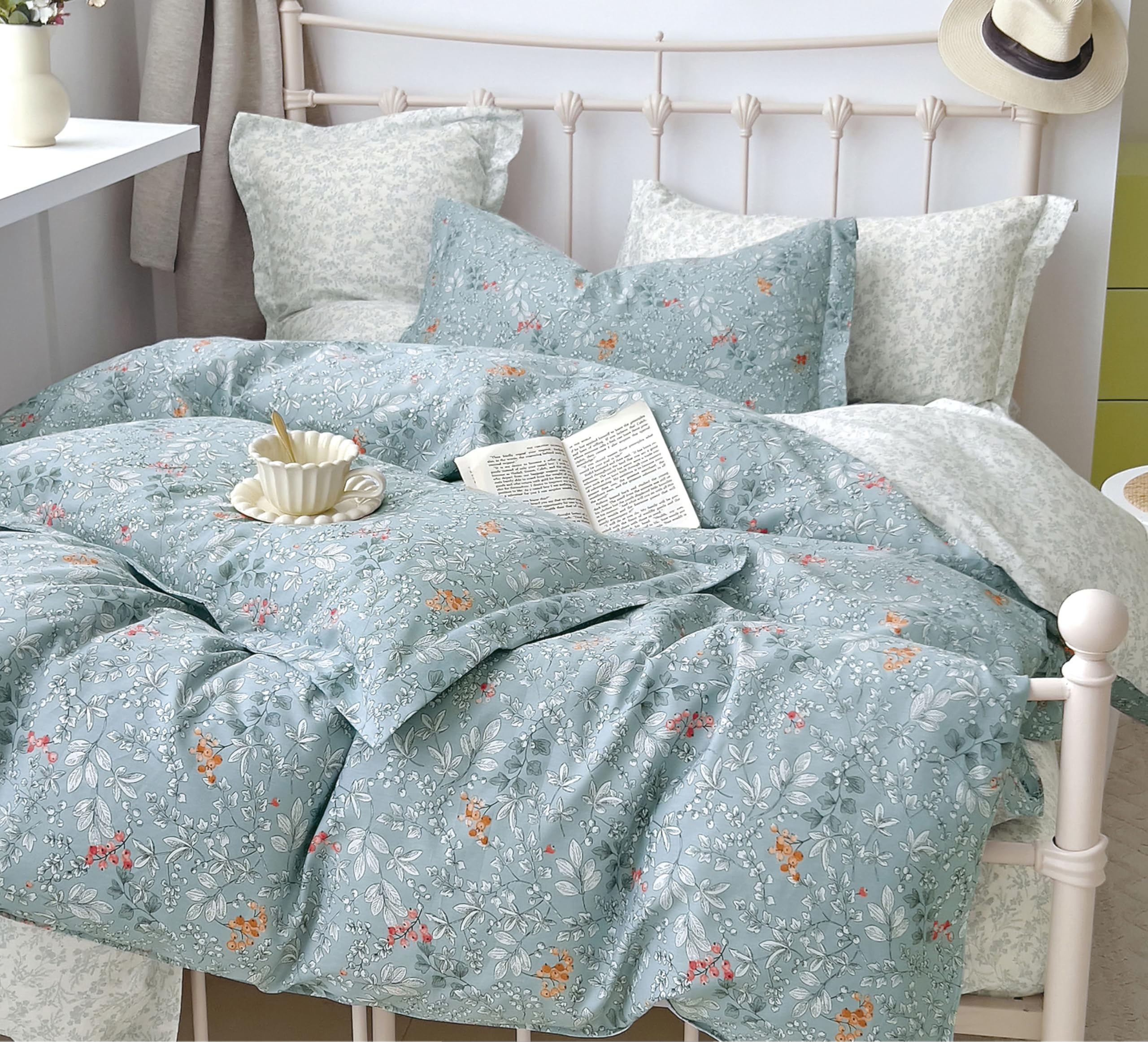 Parure De Lit 3 Pièces Percale 100% Coton - Housse 240x220cm + 2 Taies 65x65cm - Tissage 80 Fils, Imprimé Double Face
