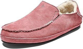 OLUKAI Nohea Slipper, Women's Slip-On Shoes, Genuine Shearling & Premium Nubuck Leather, Drop-In Heel Design, Cozy & Ultra-Soft Comfort Fit