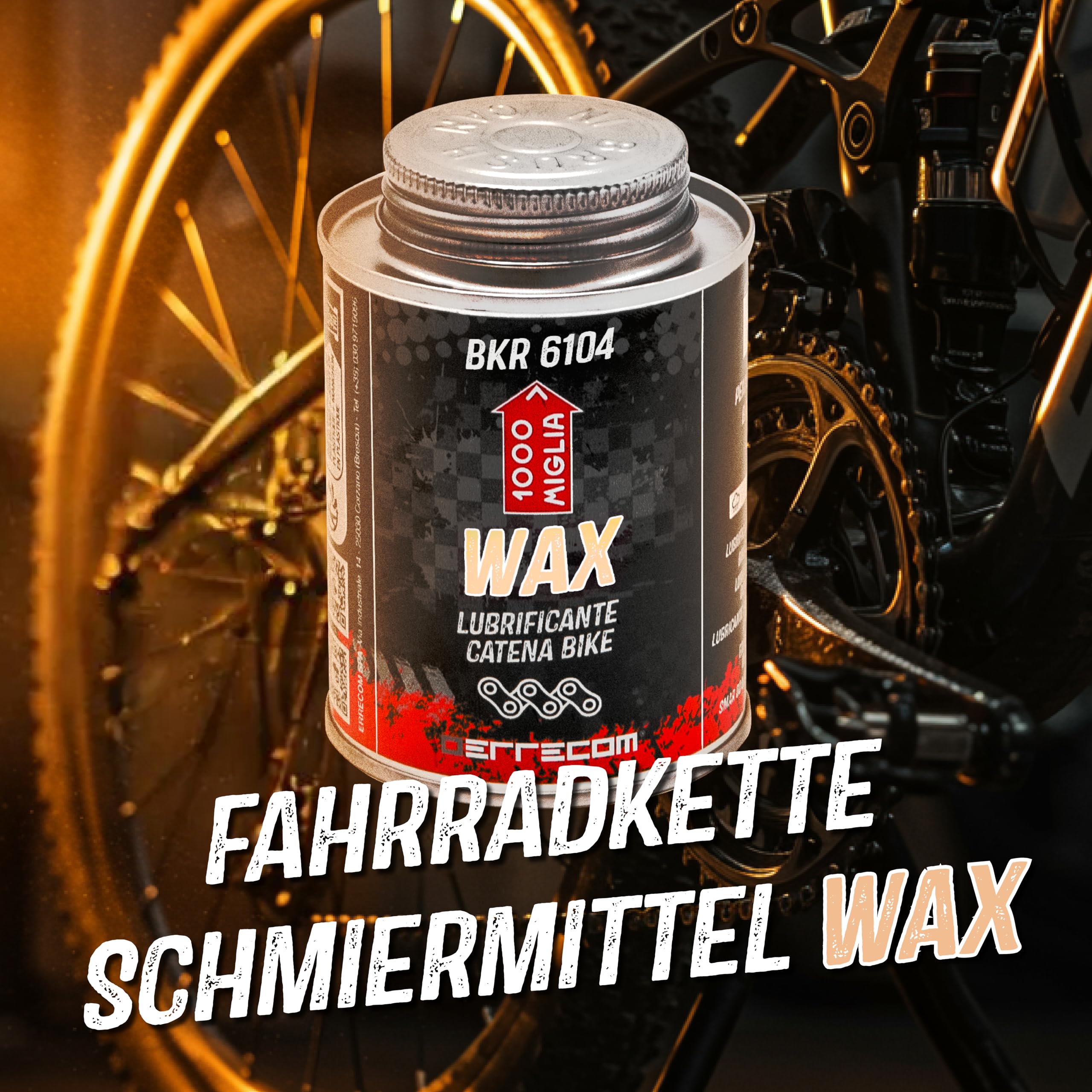 Errecom BKR 6104 DRY Fahrrad Kettenwachs für trockene und staubige Straßenbedingungen - 900 ml, All-In-One-Dose mit Pinsel enthalten