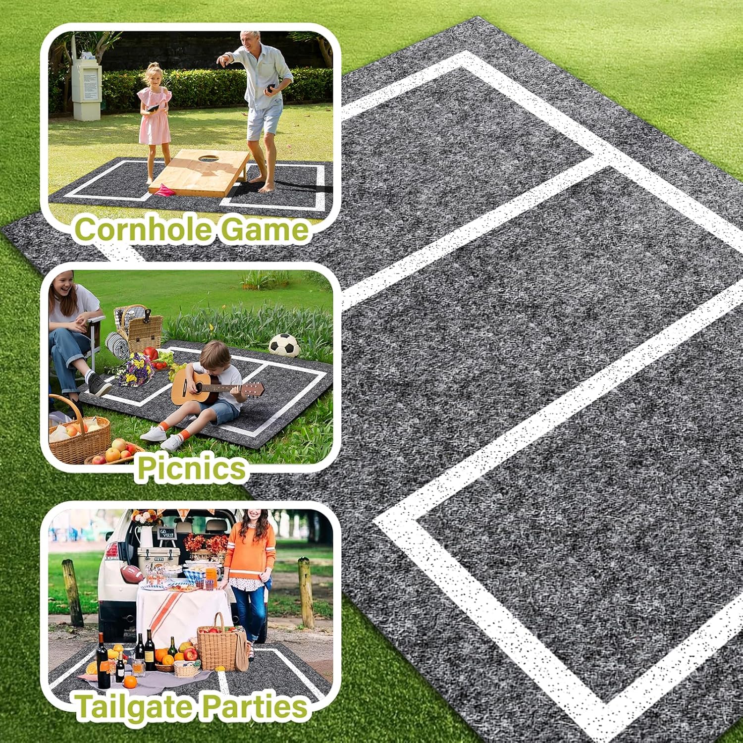 2 pcs 5 x 8 FT Cornhole Mat Durable Cornhole Pitch Pads with Waterproof Backing Felt Surface for Board Stability & Toss Bag Protection Outdoor Playing Surface for Backyard Tailgating & Lawn Games