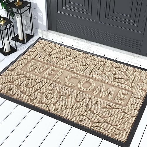 Vista 72 de Yimobra Tapete de bienvenida grande de 47 x 32 pulgadas, impermeable, antideslizante, para puertas delanteras, entradas exteriores, tapete de Beige