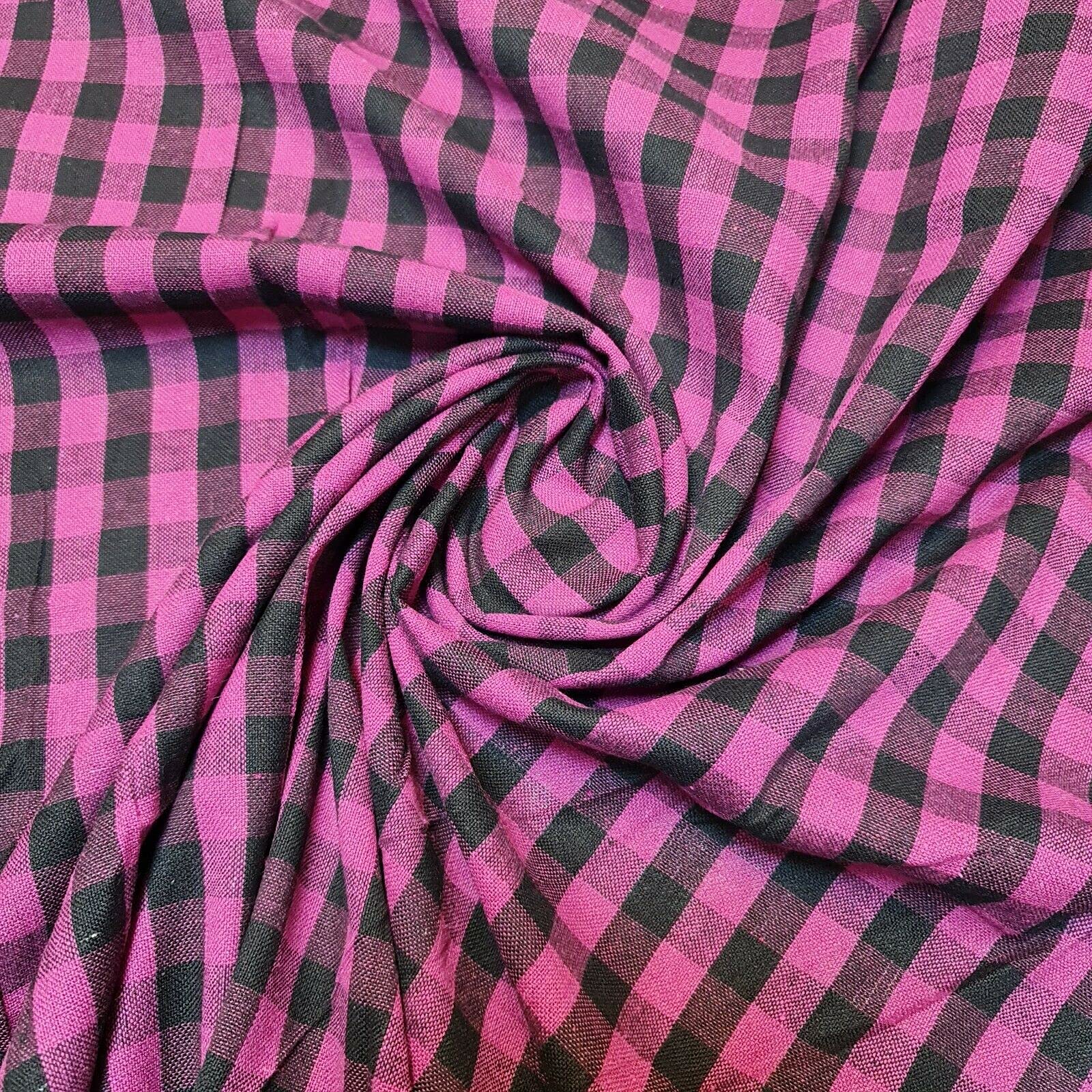 Tkanina lniana w kratkę w kratkę w kratę 1/4 cala Khadi miękka tkanina lniana w kratkę Vichy 107 cm (ciemnoróżowy, 5 m)