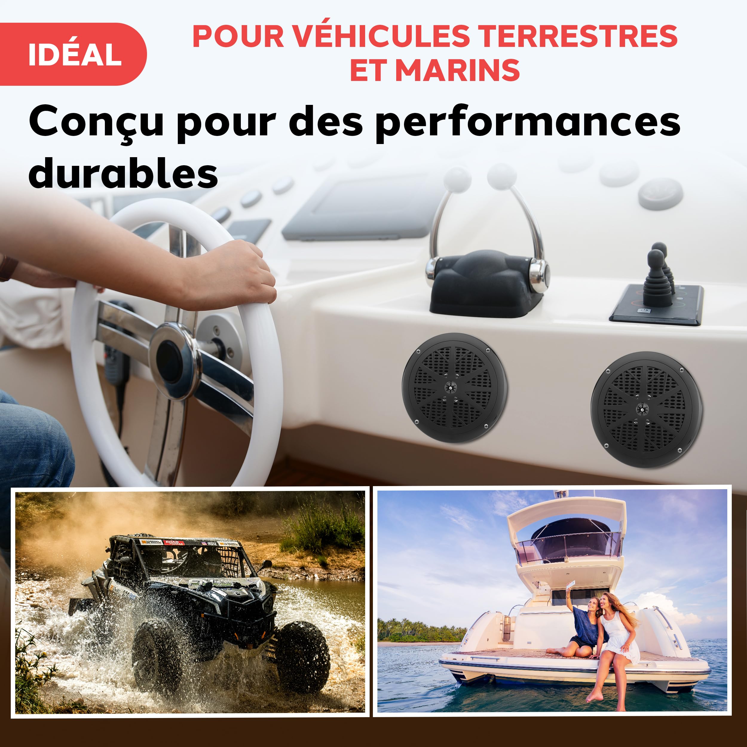 Pyle Haut-Parleurs Marins 16,5 cm 2 Voies – Étanches 120W, Noir, Enceintes pour Bateau, Véhicule Ouvert ou Extérieur, Vendus par Paire