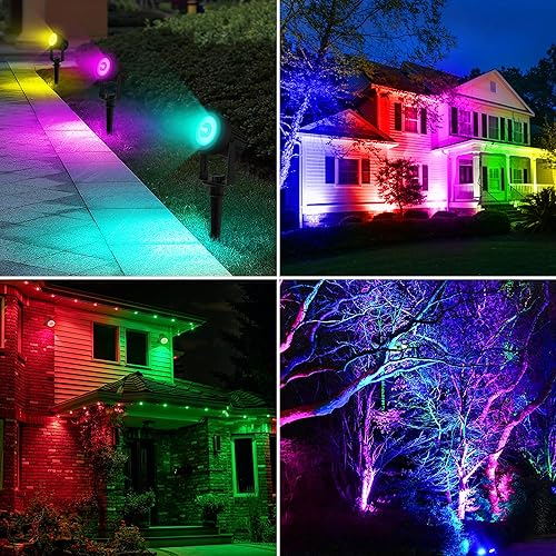 Miniatura 6 de T-SUNUS Focos de paisaje de bajo voltaje, luces de Navidad, 16 luces subterráneas que cambian de color con transformador, control remoto impermeable