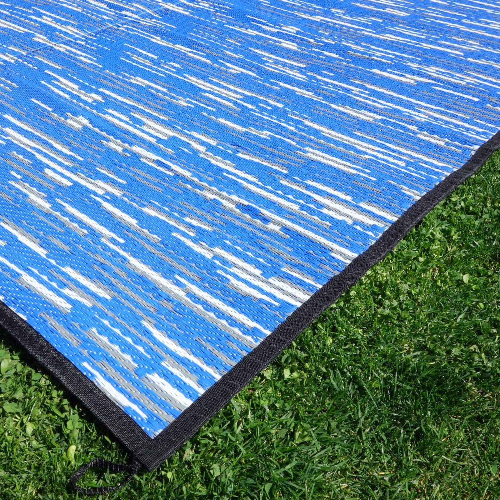 Outdoor Teppich WAVETEX Platin 2,7m x 4m blau-weiß *** VIELE GRÖSSEN + Farben * 450 g/m² Camping Zeltteppich Vorzelt Garten Spieldecke Wohnwagen Camper