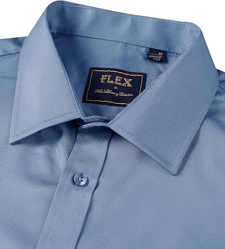 Miniatura 103 de Alimens & Gentle - Camisas de vestir con bolsillo y manga corta, de color liso y sin arrugas, estilo casual con botones, para hombres