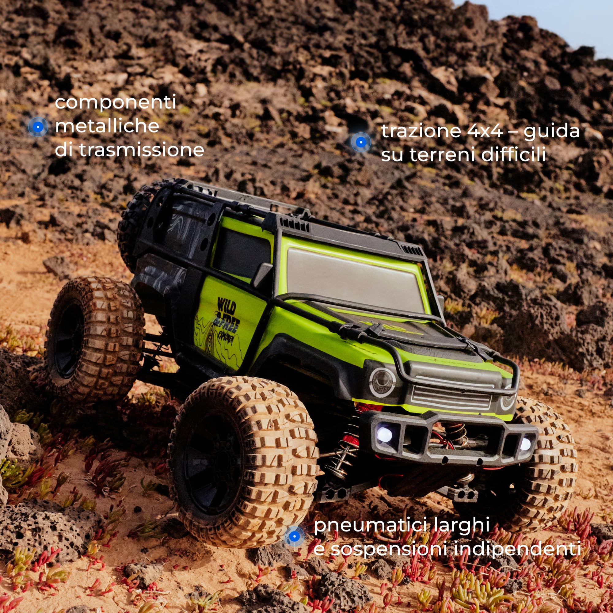 Lionelo Overmax X-Vast Auto radiocomandata 4WD 1:10, 30 km/h, fuoristrada RC, 2,4 GHz, 40 minuti con 2 batterie, silenziatore ad olio, LED, guida su due ruote, crawler per bambini 8+ e adulti