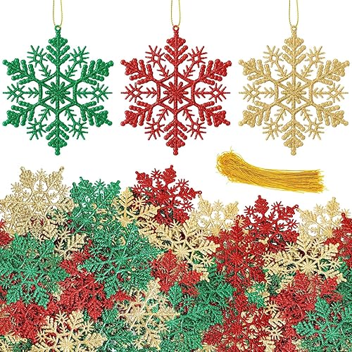 Jenaai 210 adornos de copo de nieve de Navidad para colgar copos de nieve de plástico con purpurina de 4 pulgadas, decoraciones de Navidad para