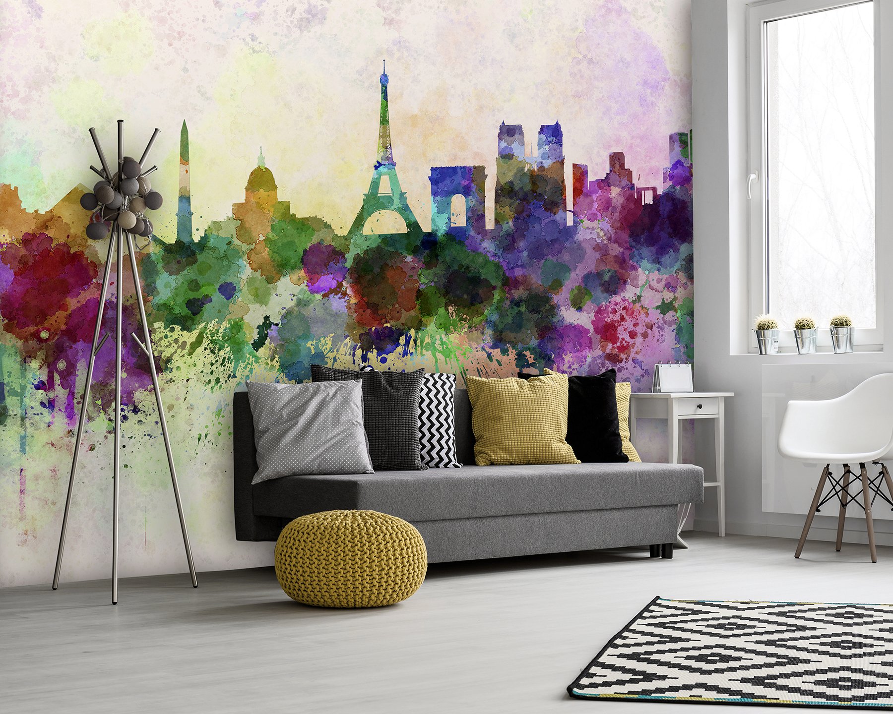 Paris Skyline Wall Mural, Purple, 299.7L x 238.8W cm - Image 2