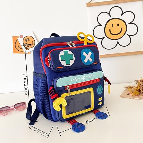 Miniatura 2 de DOKLY Lindo robot de jardín de infantes mochila escolar preescolar para niños y niñas, Azul, Lindo