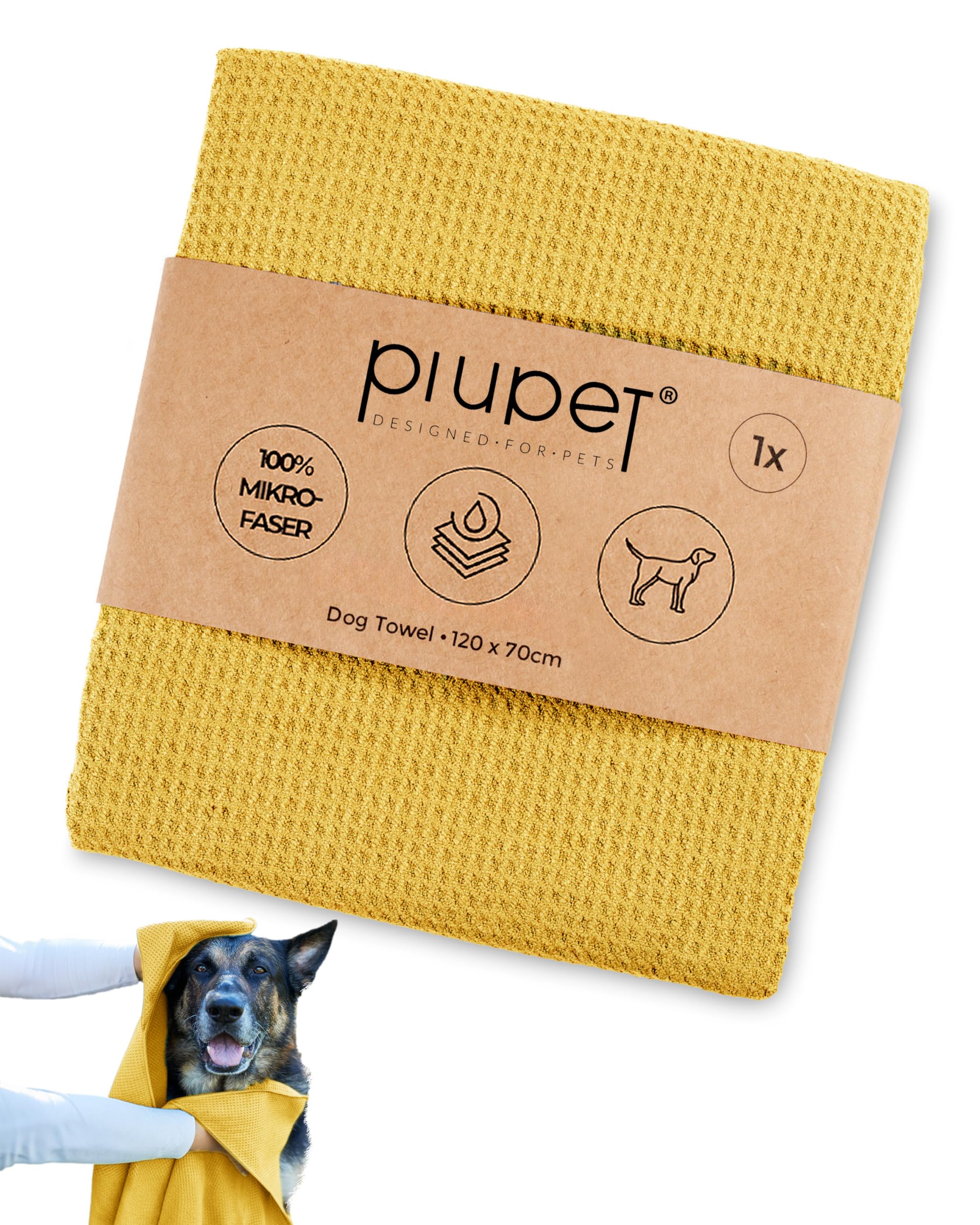 PiuPet® Toalla Perro I 120x70cm I Apto para Lavadora I Toalla Perro Secado rapido I Toalla baño Grandes I Mascotas Perros Accesorios I Secador Perro I Amarillo