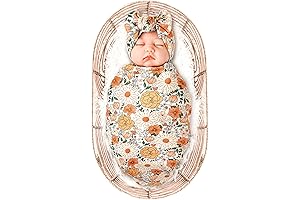 Konssy Baby Girl Swaddle Blanket Stretchy Floral Receiving Blanket with Headband