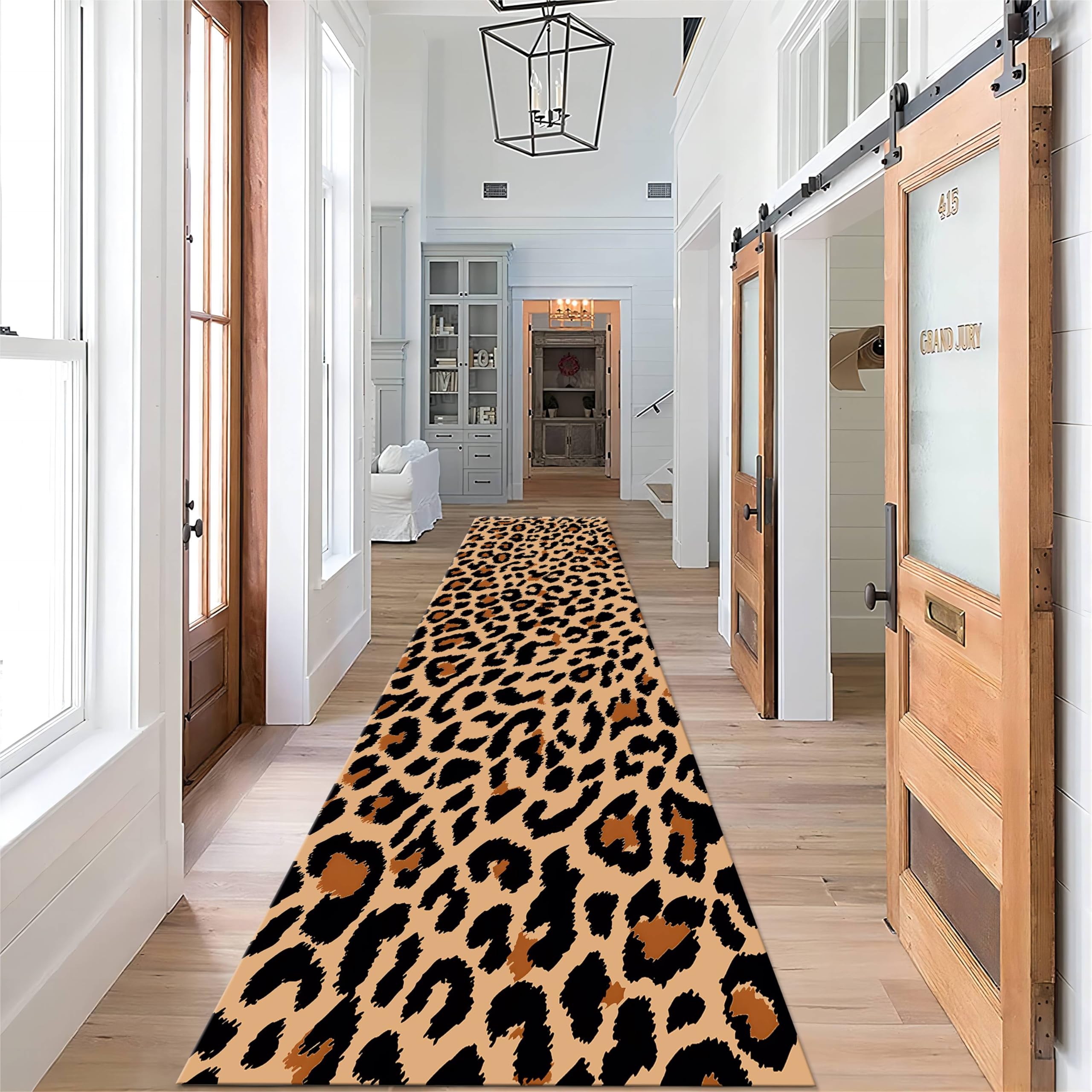 Black Brown Leopard Print Runner Rug,2x6ft, Running Strip Animal Skin Printing Rugs, Indoor Corridor Runway Non-Slip Washable Carpet for Kitchen