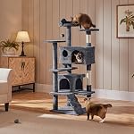 Yaheetech Tour des arbres de chat, 139cm H Maison d'escalade Cat avec 3 Haut Perches/postes d'échafaudage, 2 Condos/Balons, Échelle, Centre d'activités pour animaux domestiques multiniveaux pour les chatons et les chats, Gris foncé