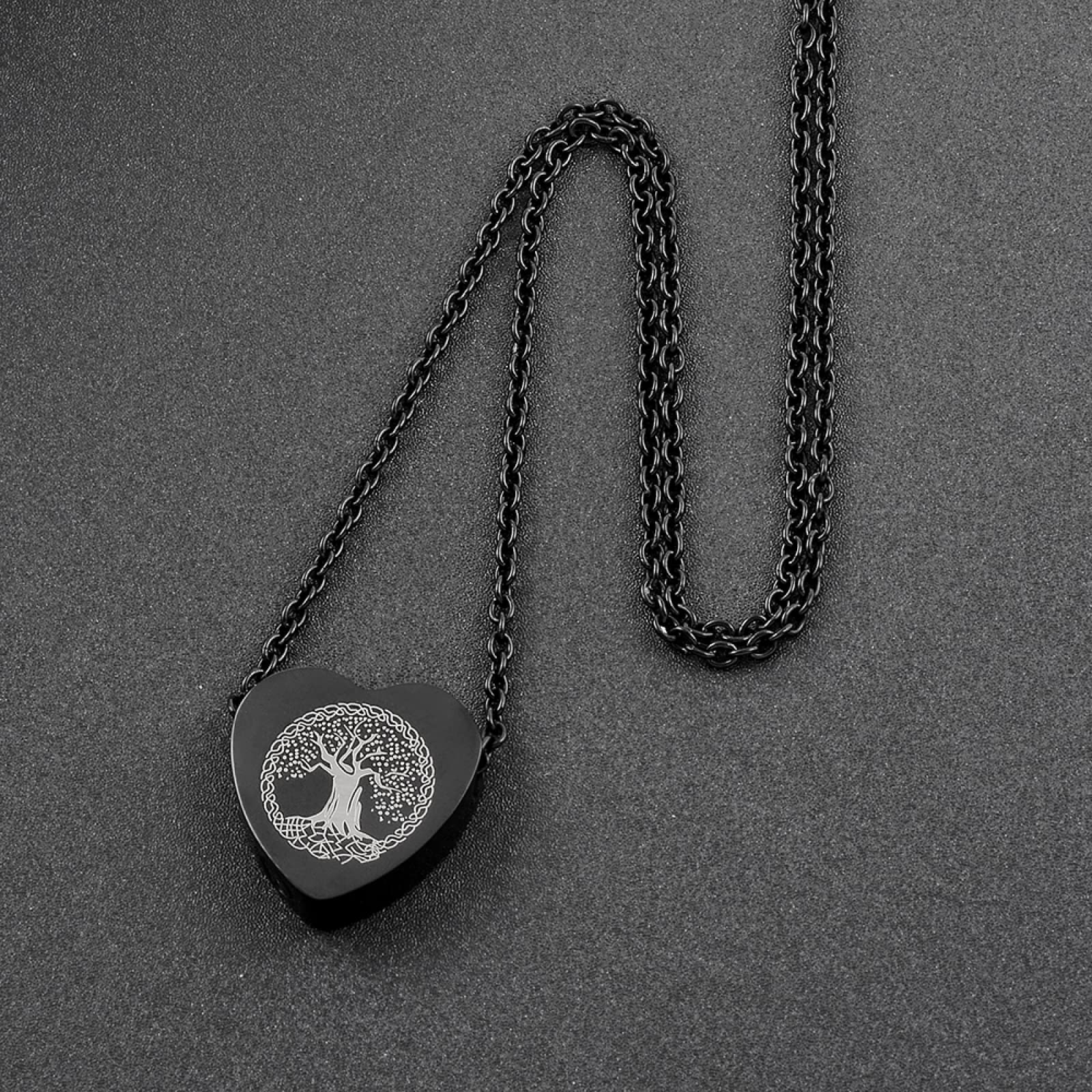 Stainless Steel Heart & Tree Of Life Cremation Pendant Necklace - Urn Jewelry For Ashes, Memorial Keepsake