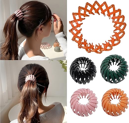 ANNACREATIONS Korean Fashion Style Bird Nest Hair Clips Plastic Ponytail Holder Bun Clip Bun Maker Hair Accessories for Women and Girls (4 Pcs)…