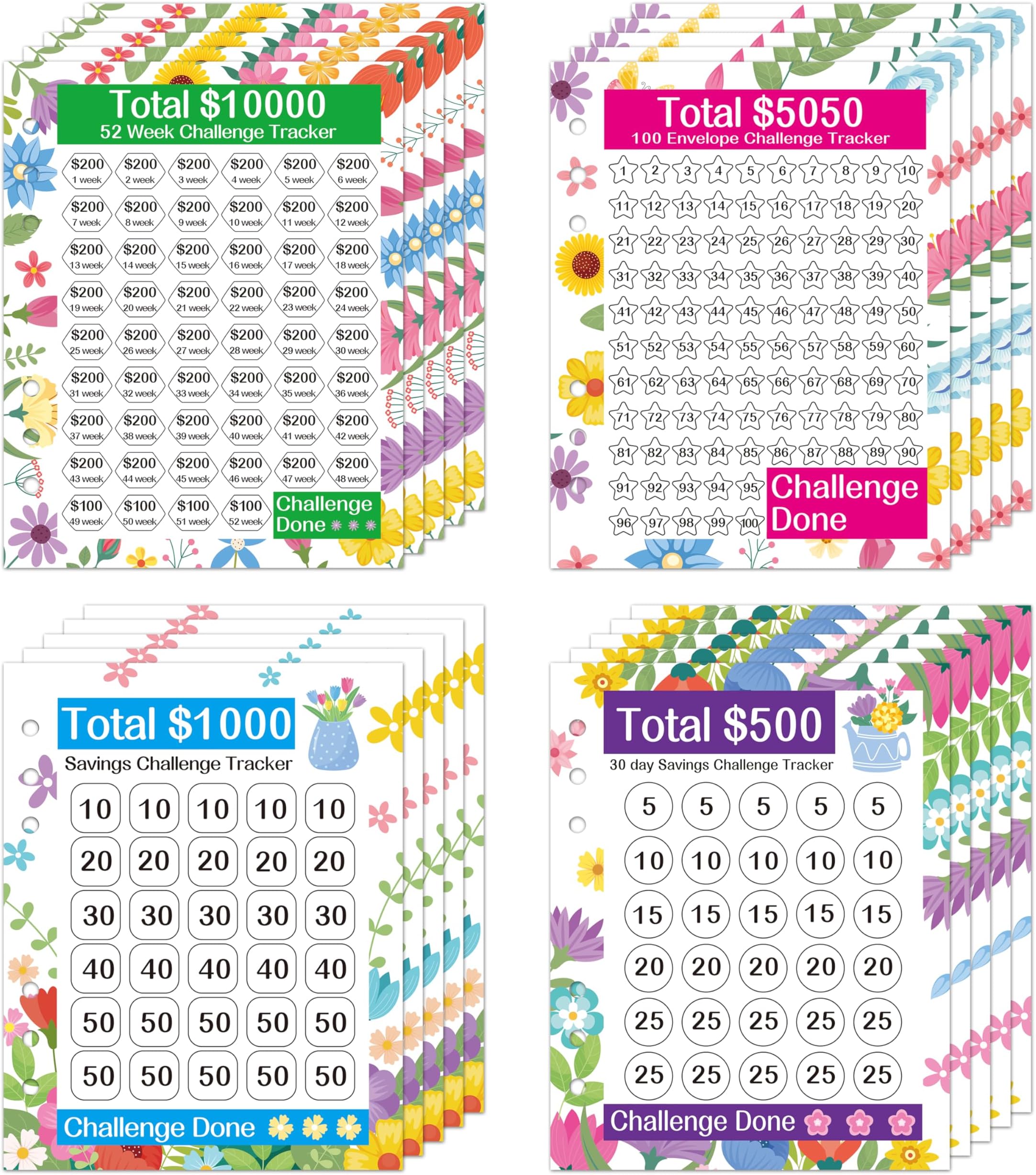 20 Sheets Money Saving Challenge Binder Trackers for 6 Ring A5 Binder, 100 Envelopes, 52 Week, 30 Day, 100 Day Savings Challenge Tracker Card Money Tracker Budget Planner to Save Cash Money