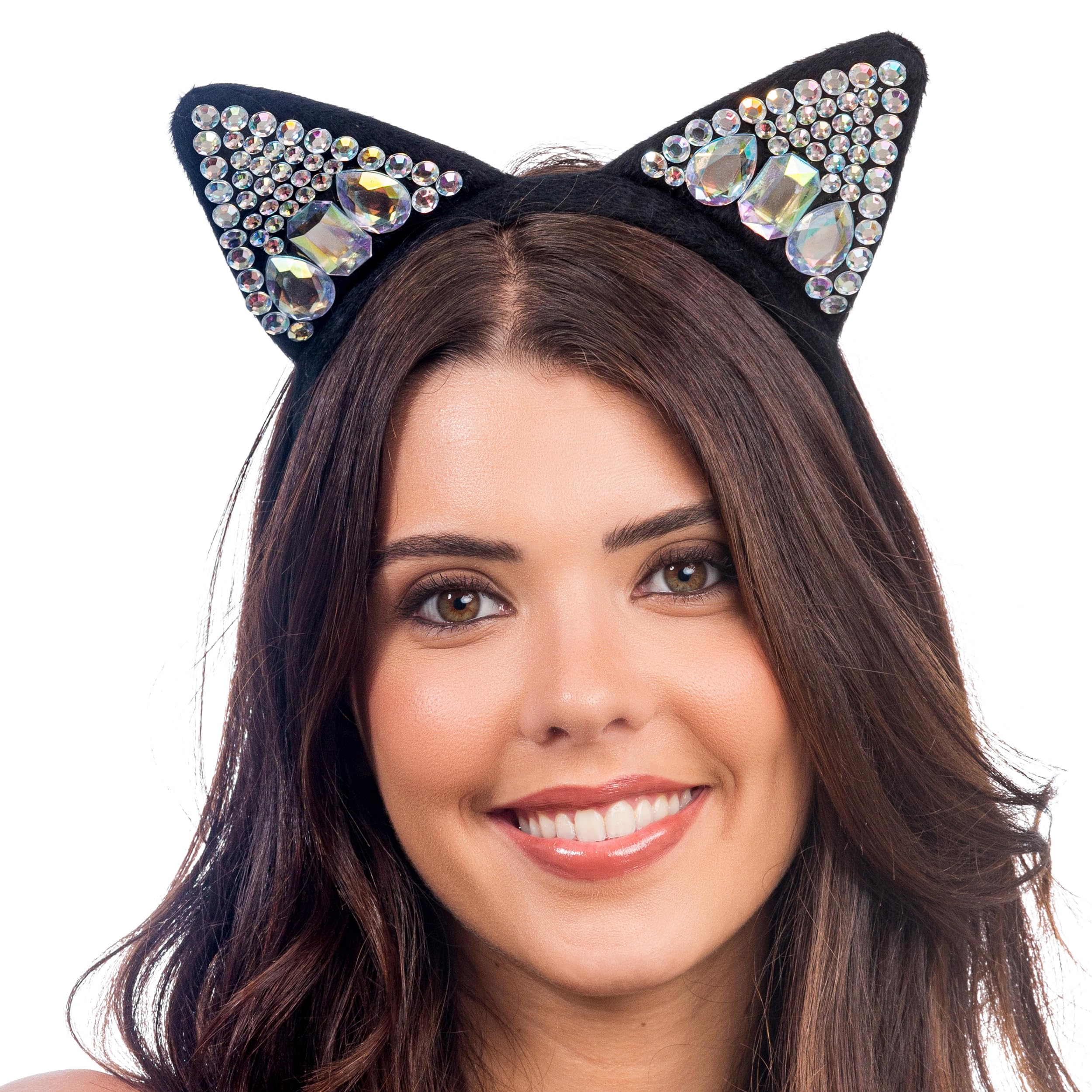 Chaks - Cat Headband Glitter with Rhinestones, Accessories with Ears, Animal Costume, Costume Accessories, Carnival, Festival