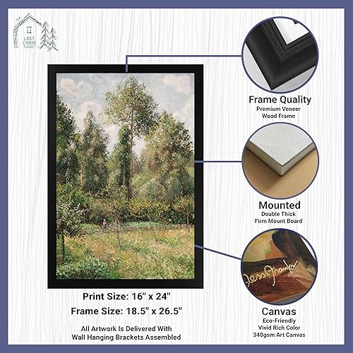Miniatura 2 de Lost Cabin Poplars Eragny de Camille Pissarro  Lienzo Negro Marco plano  Reproducción de pintura de obras de arte finas  Póster decorativo enmarcado