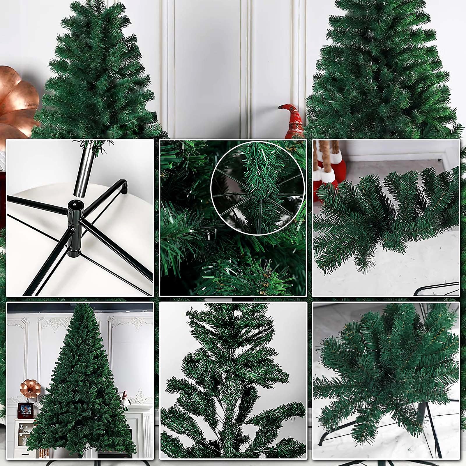 Arbol de Navidad Artificial Verde Sin Adornos Plantas Artificiales Exterior con Soporte De Metal Árboles de Navidad Originales de PVC para Fiestas, Dormitorios, Tiendas(210cm/82.7")