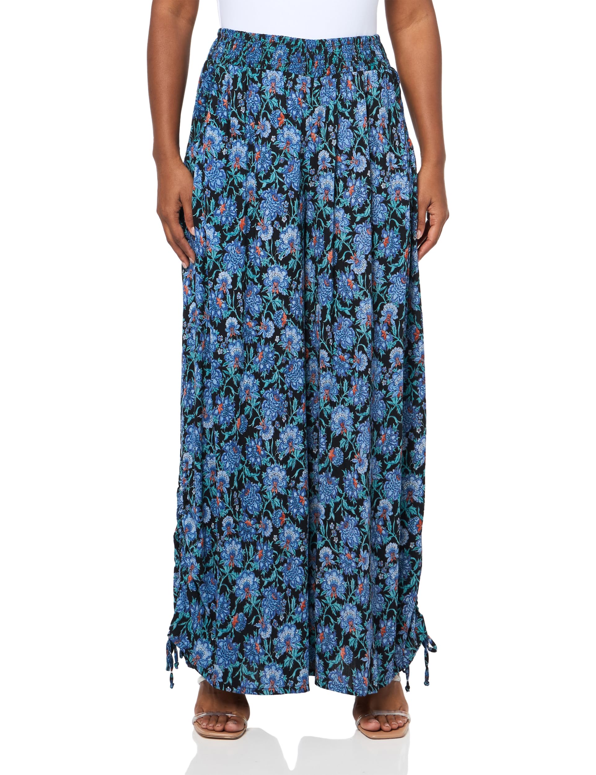 Angie Womens Cinched Side Leg Wide Pant with Pockets