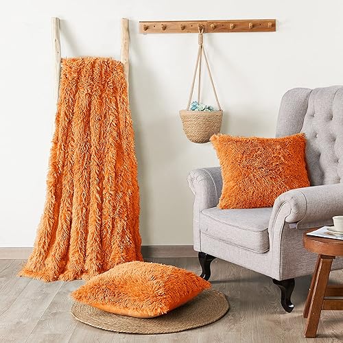 Mantas de felpa de piel sintética de 50 x 60 pulgadas con dos fundas de almohada de 20 x 20 pulgadas (sin rellenos), juego de 3 piezas, suave y