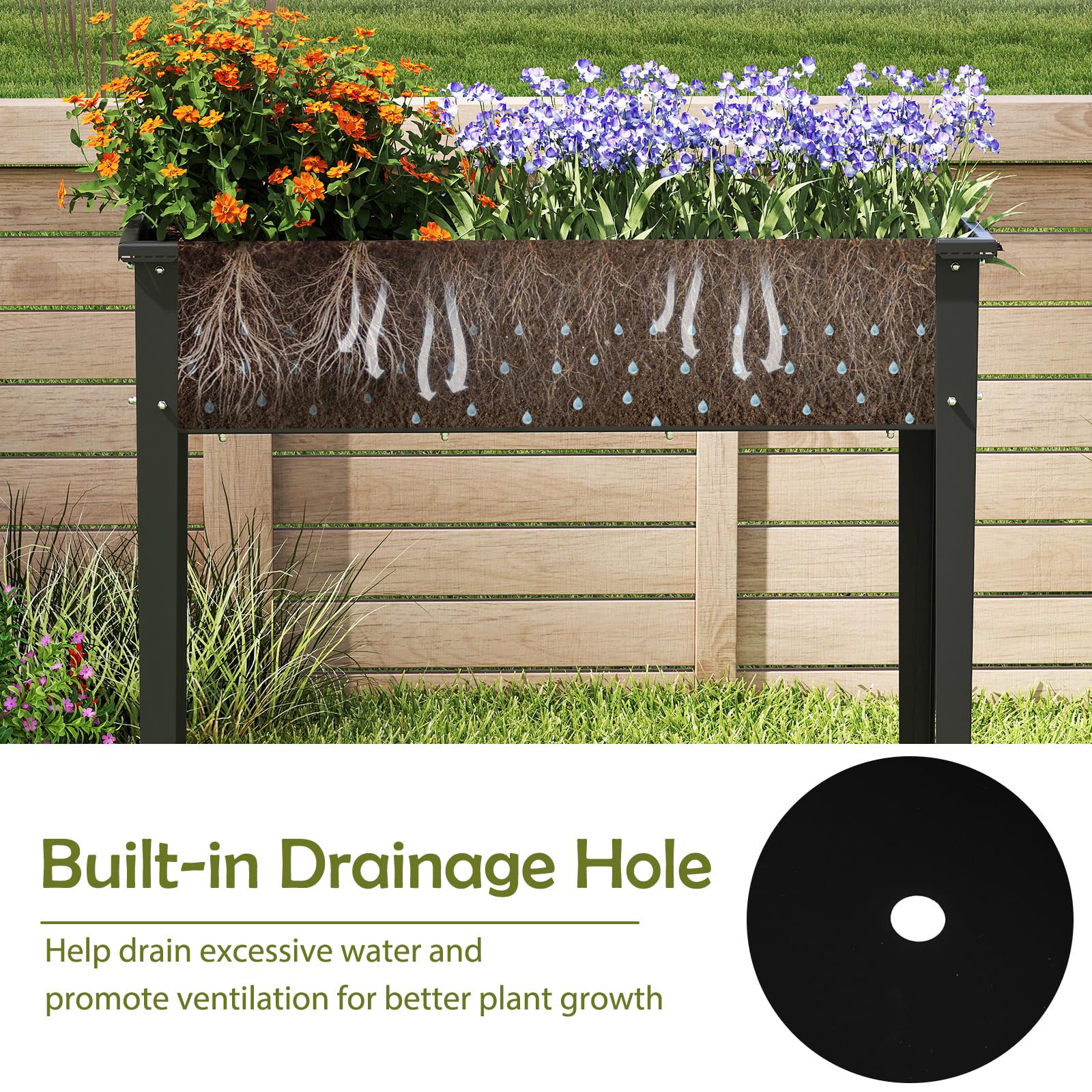 HOMASIS Huerto Elevado Terraza, Grande Jardinera Elevada para Exterior con Rectangular Macetero, Mesa de Cultivo en Casa para Plantas, Vegetales, Flores, Negro (100 x 40 x 80 cm)
