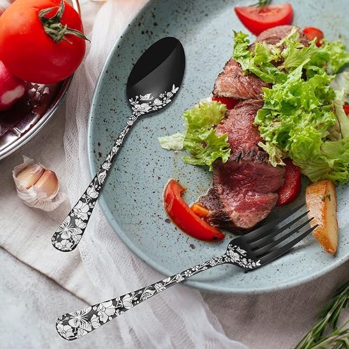 Miniatura 6 de Stapava Juego de cubiertos negros de 72 piezas para 12 personas con cuchillos para carne, cubiertos de acero inoxidable pulido con espejo y láser,