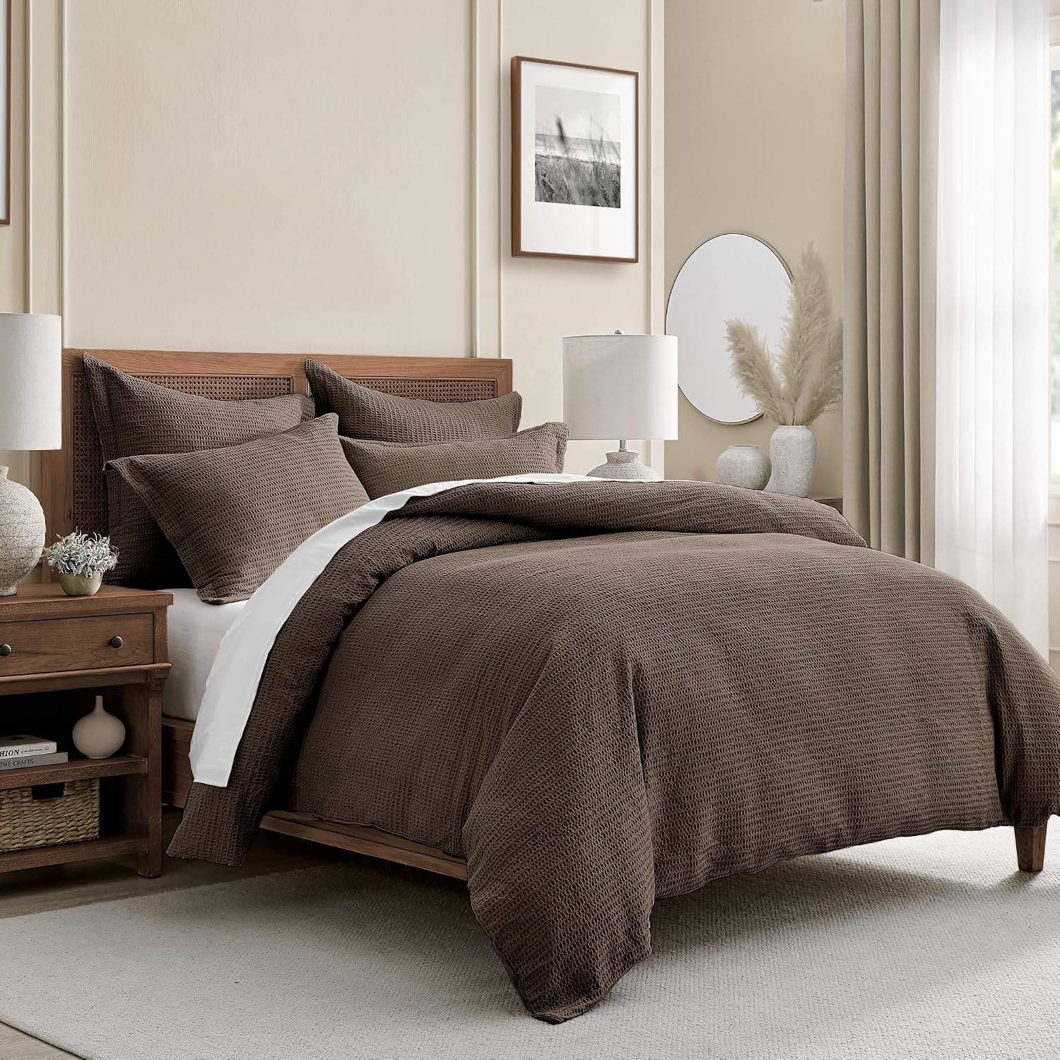 Levtex Home Cloud Waffle King/Cal King Comforter Set (106x94in) with 2 Pillow Shams (36x20in) - Solid Waffle Cotton Texture - Cocoa - 100% Cotton King Size Comforter Set - Soft, Pre-Washed