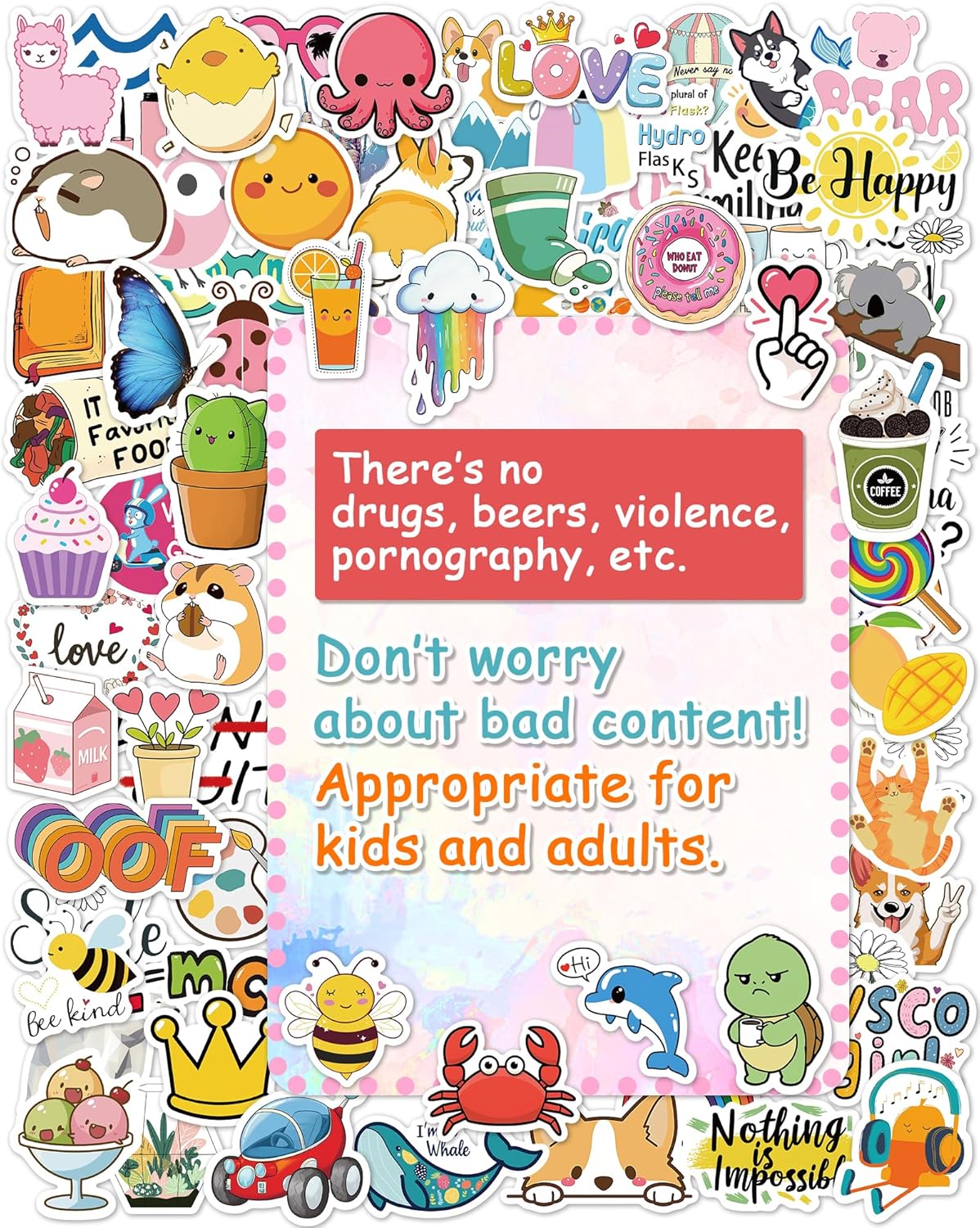 100 Pcs/Pack Water Bottle Stickers for Kids, Cute Vinyl Waterproof Stickers image 5