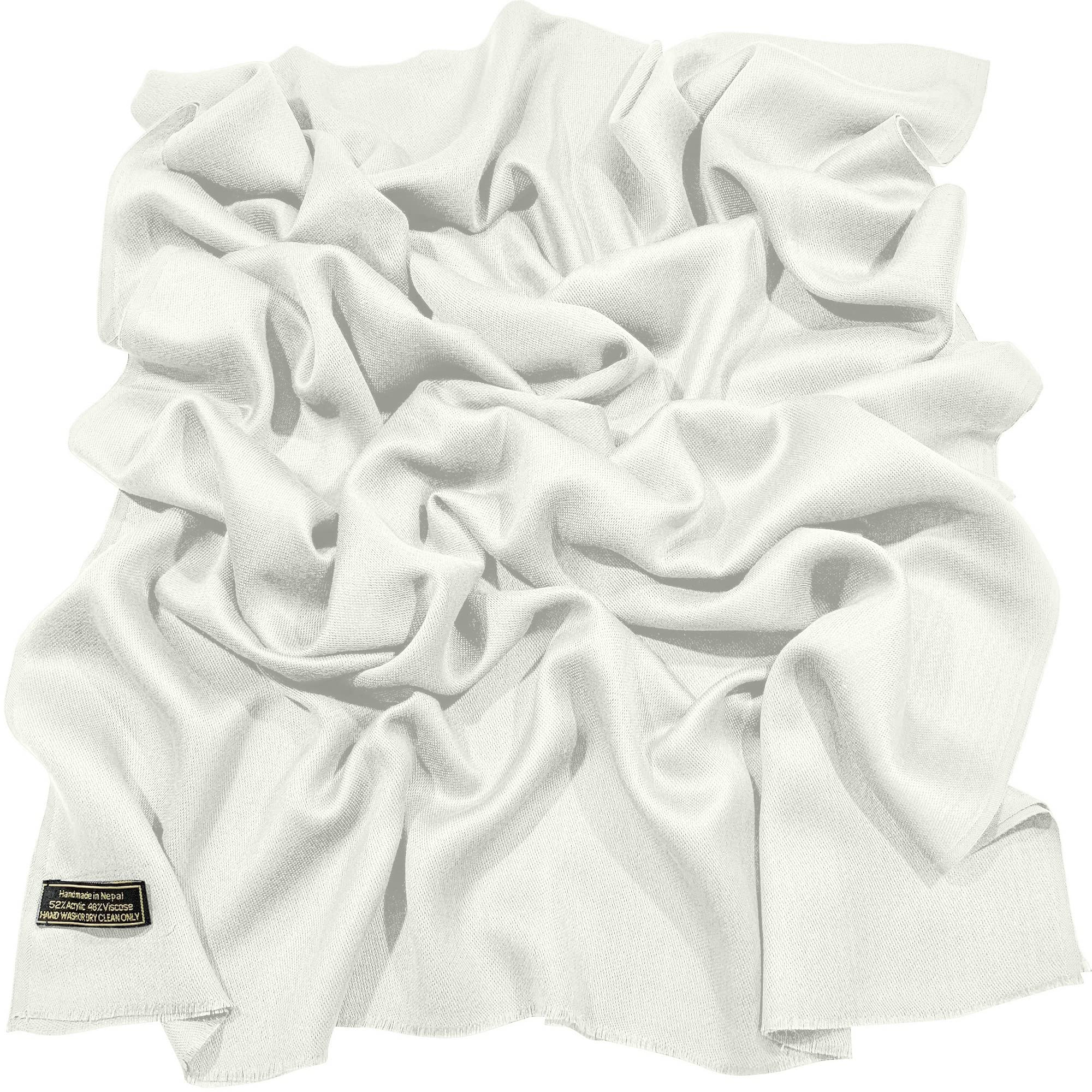CJ Apparel White Fringe Solid Colour Fringe Design Nepalese Shawl Scarf Wrap Stole Throw Head Wrap Pashmina Hand Made in Nepal