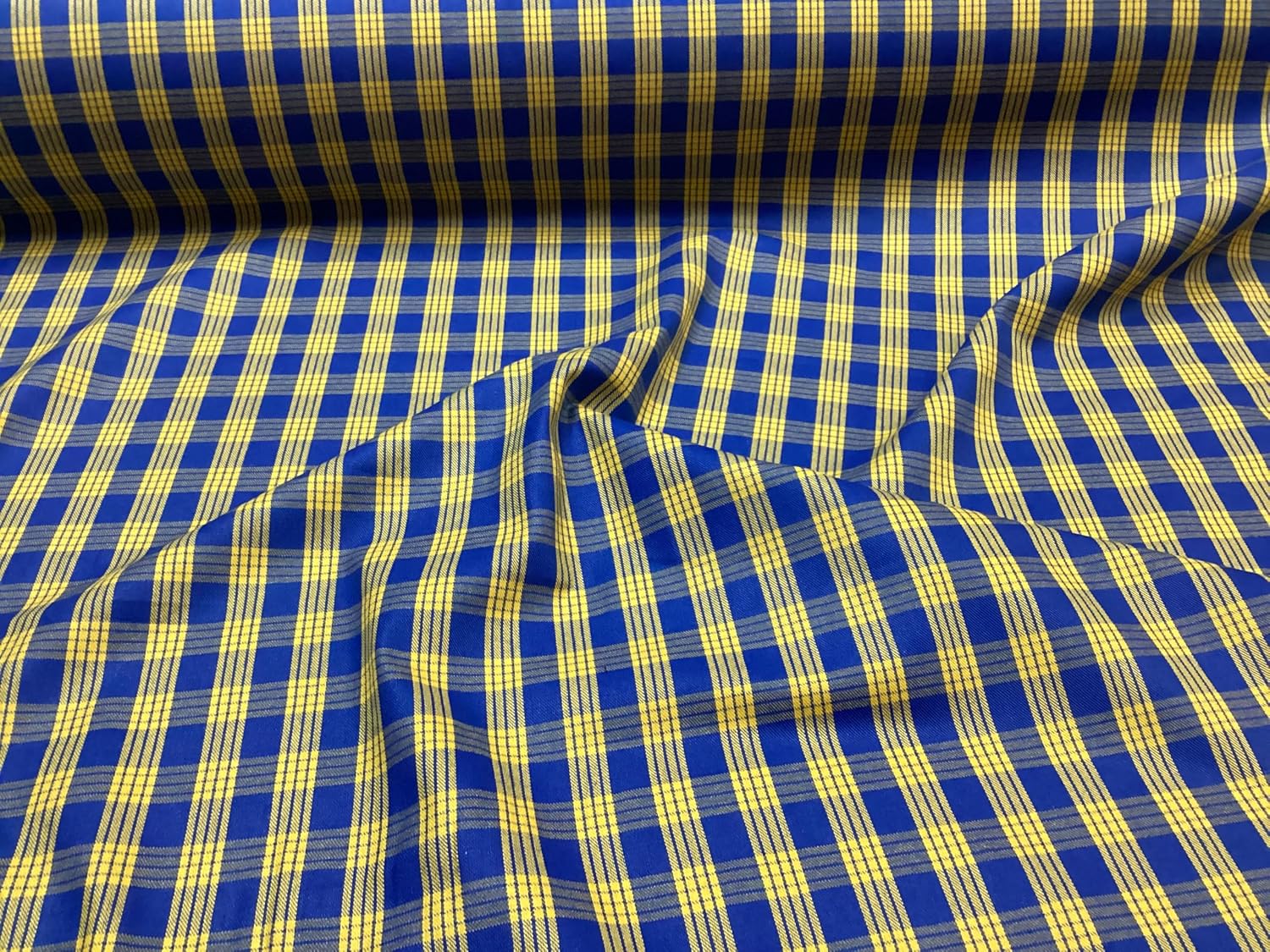 Royal Blue and Yellow Palaka Woven 100% Cotton Hawaiian Print Fabric Sold by The Yard