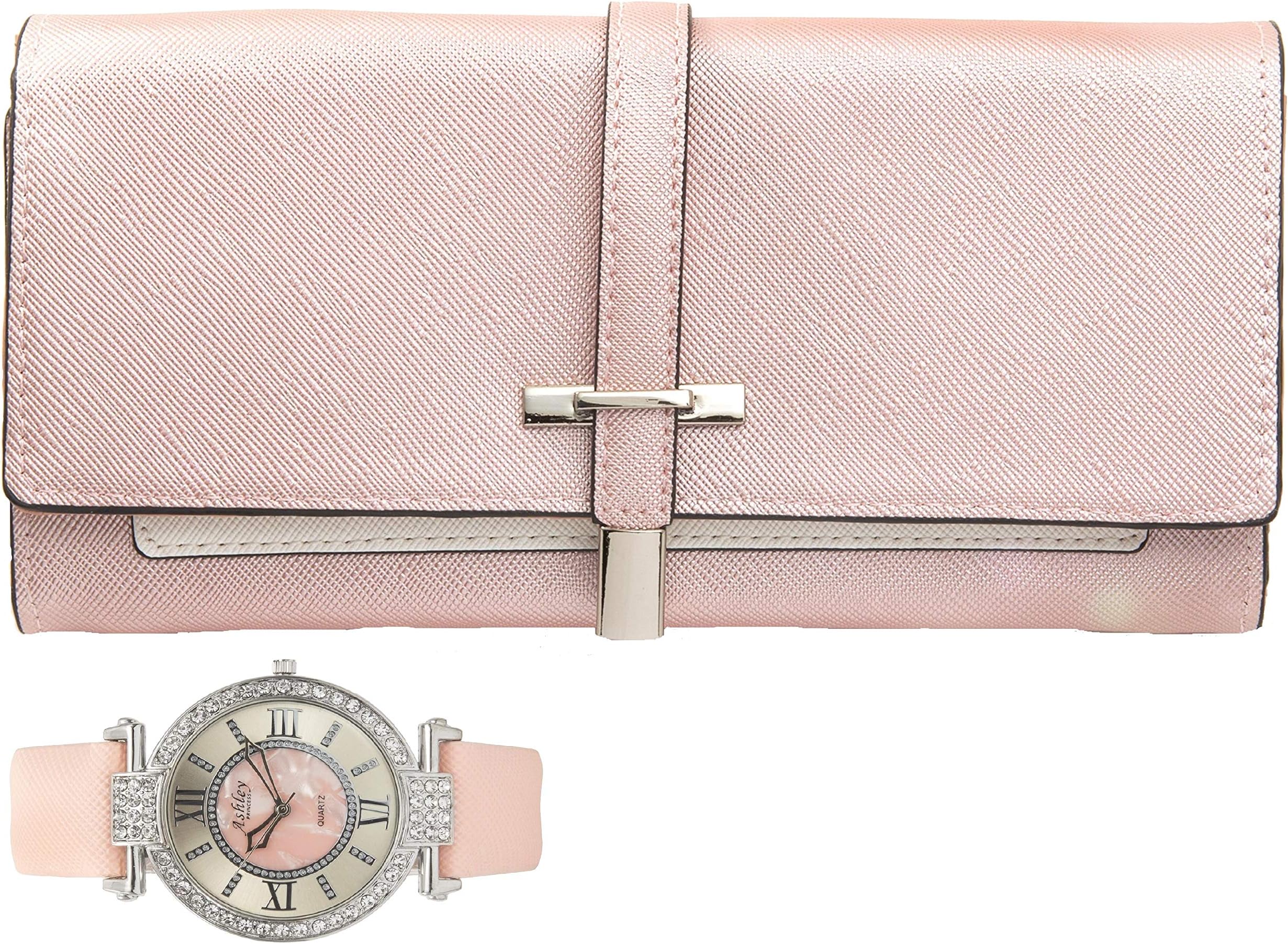 Women's Essentials - Matching Women's Watch & Colorful 2 Layer Design Wallet Gift Set - ST10234 Blush