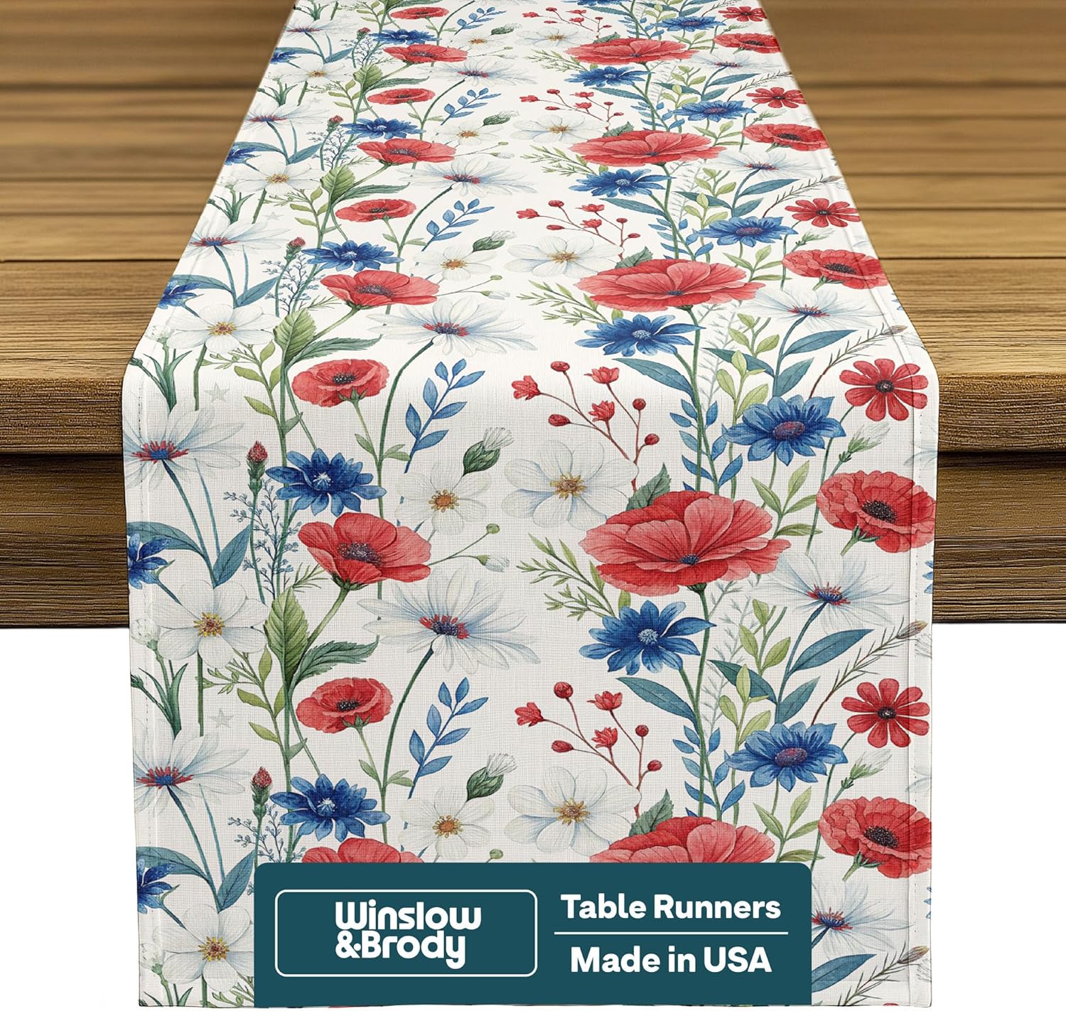 Fourth of July Table Decorations | Floral Patriotic Table Runner Made in America | Memorial Day Summer Home Dining Patriotic Table Decorations - 14 x 108 Inches Long