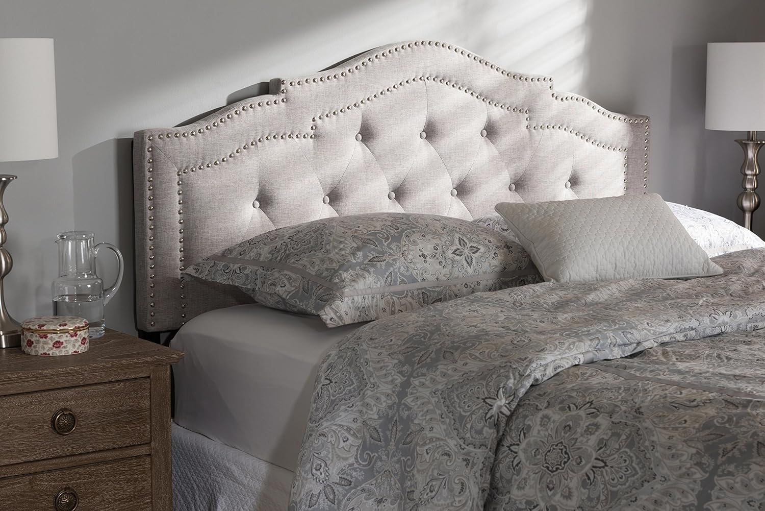 Baxton Studio Edolie Modern and Contemporary Greyish Beige Fabric Full Size Headboard