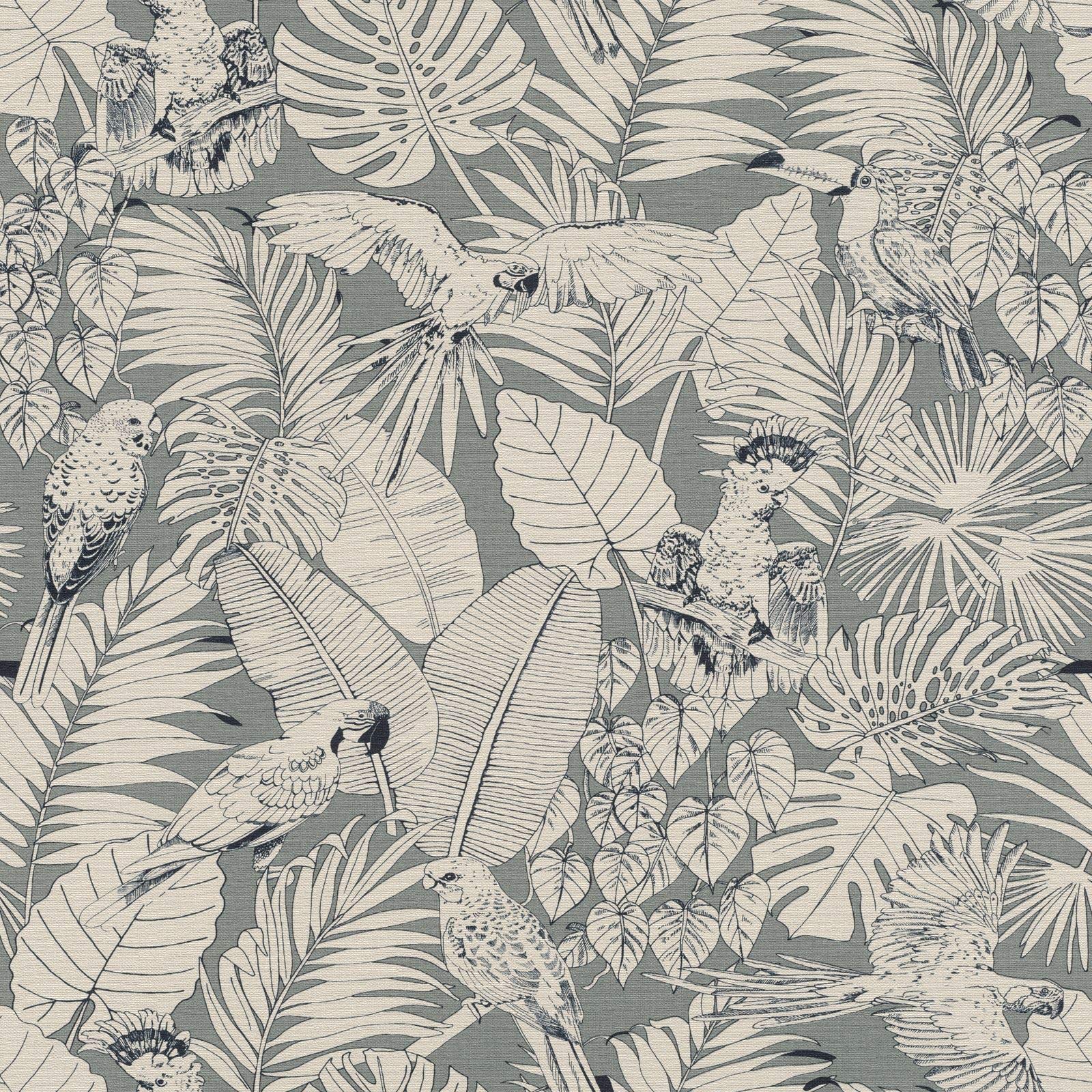 Rasch Wallpaper 447835 Tropical Sketch Green