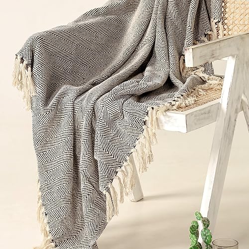 Miniatura 2 de THE ART BOX Manta de rayas cheurón para sofá y sofá, de algodón suave, reversible, estilo granja, estilo bohemio, indio, decorativa, para sillón,