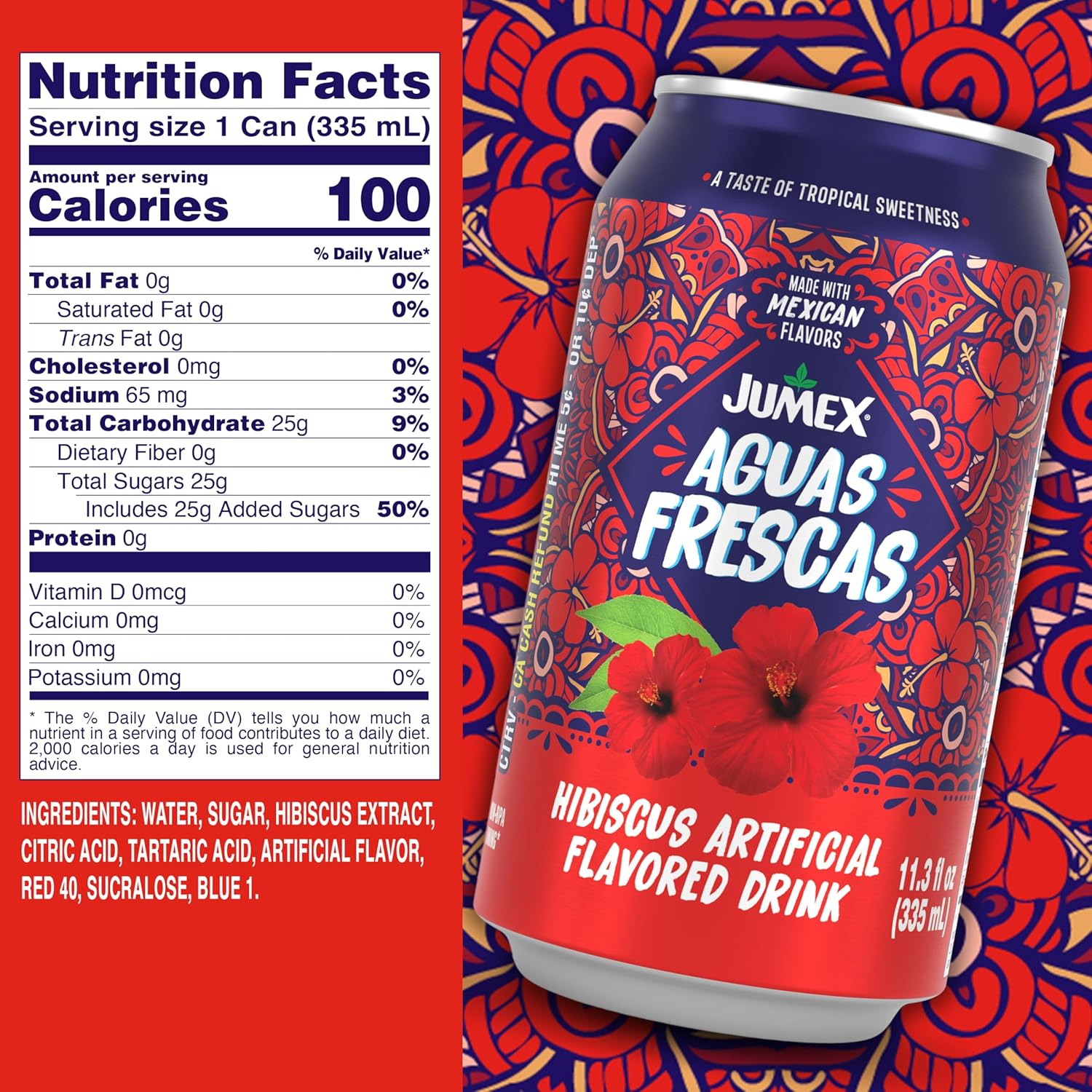 Jumex Aguas Frescas Hibiscus - Classic Mexican Soft Drinks - Hibiscus Drink for Cocktail Mixers & Mexican Food - Agua de Jamaica Flavored Water - Non Carbonated Non Alcoholic Beverages - 11.3oz, 24 Pack