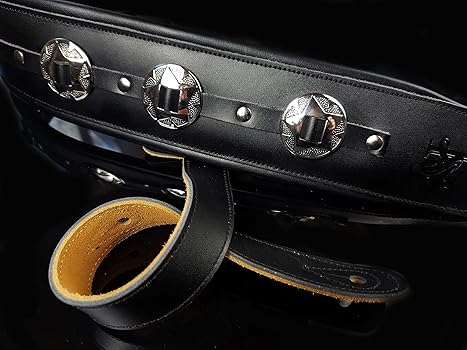 ❤️ハンドクラフト ❤️ビッグコンチョ　ギターストラップ グレイ Amazon.co.jp: Iconic Leathers 3.25インチ エクストラワイド