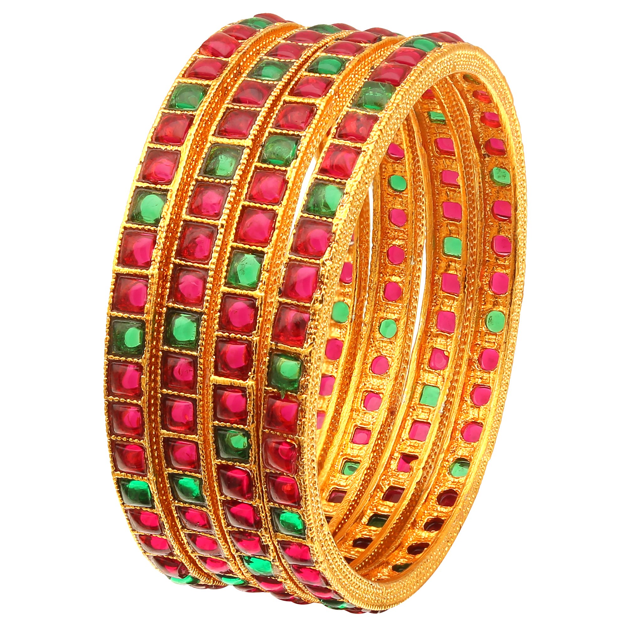 Sasitrends Antique Gold Plated Kemp Bangles for Women and Girls - Set of 4 (Ruby Green, 2.6) (B07CVZ9RPP) Amazon Price History, Amazon Price Tracker