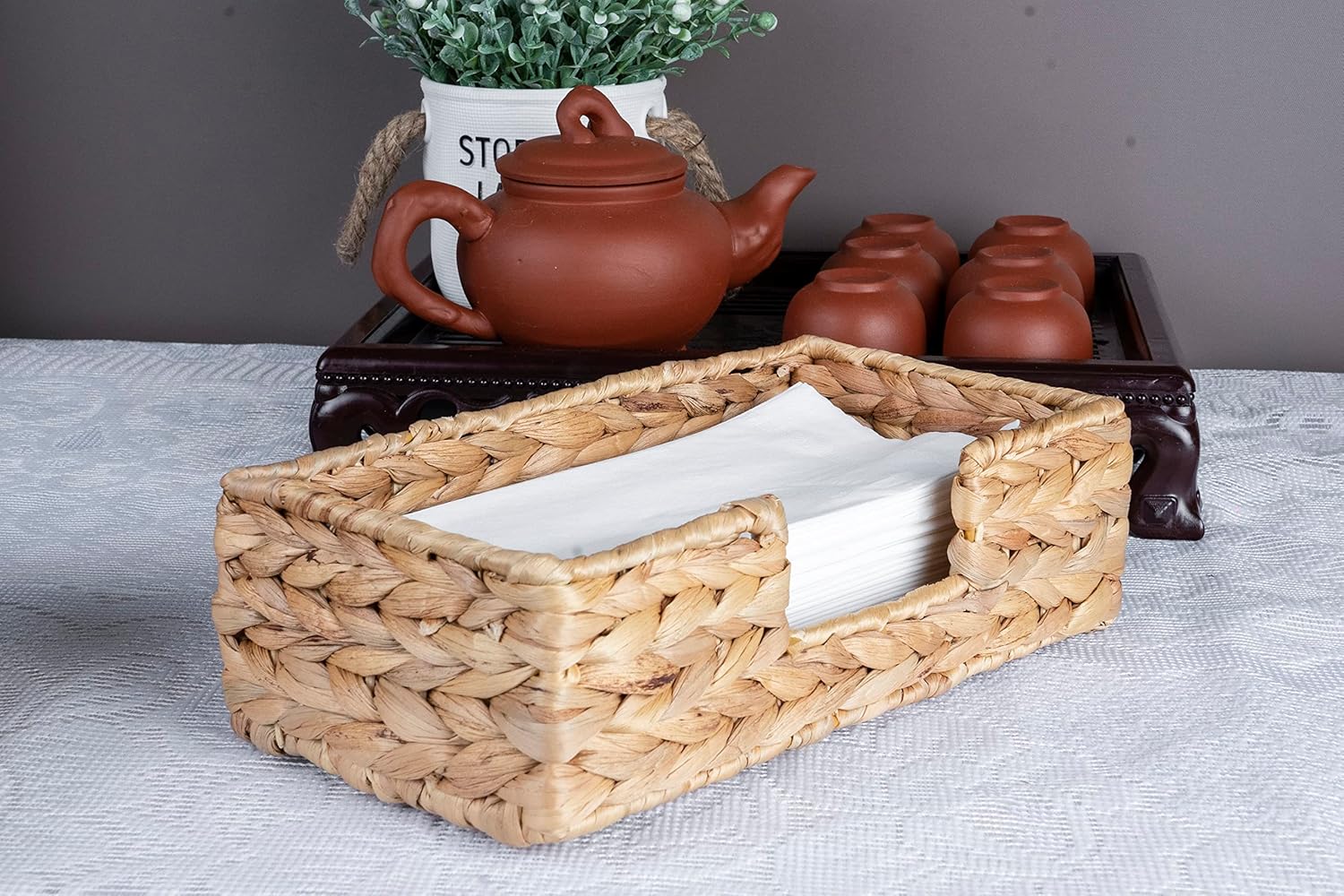 Rectangle Water Hyacinth Napkin Holders For Kitchen And Bathroom, Guest Towel Holder Tray For Bathroom, Handcrafted Flat Napkin Holder Basket, Wicker Accessories for Home Decor, Restaurants, Cafe - Image 2