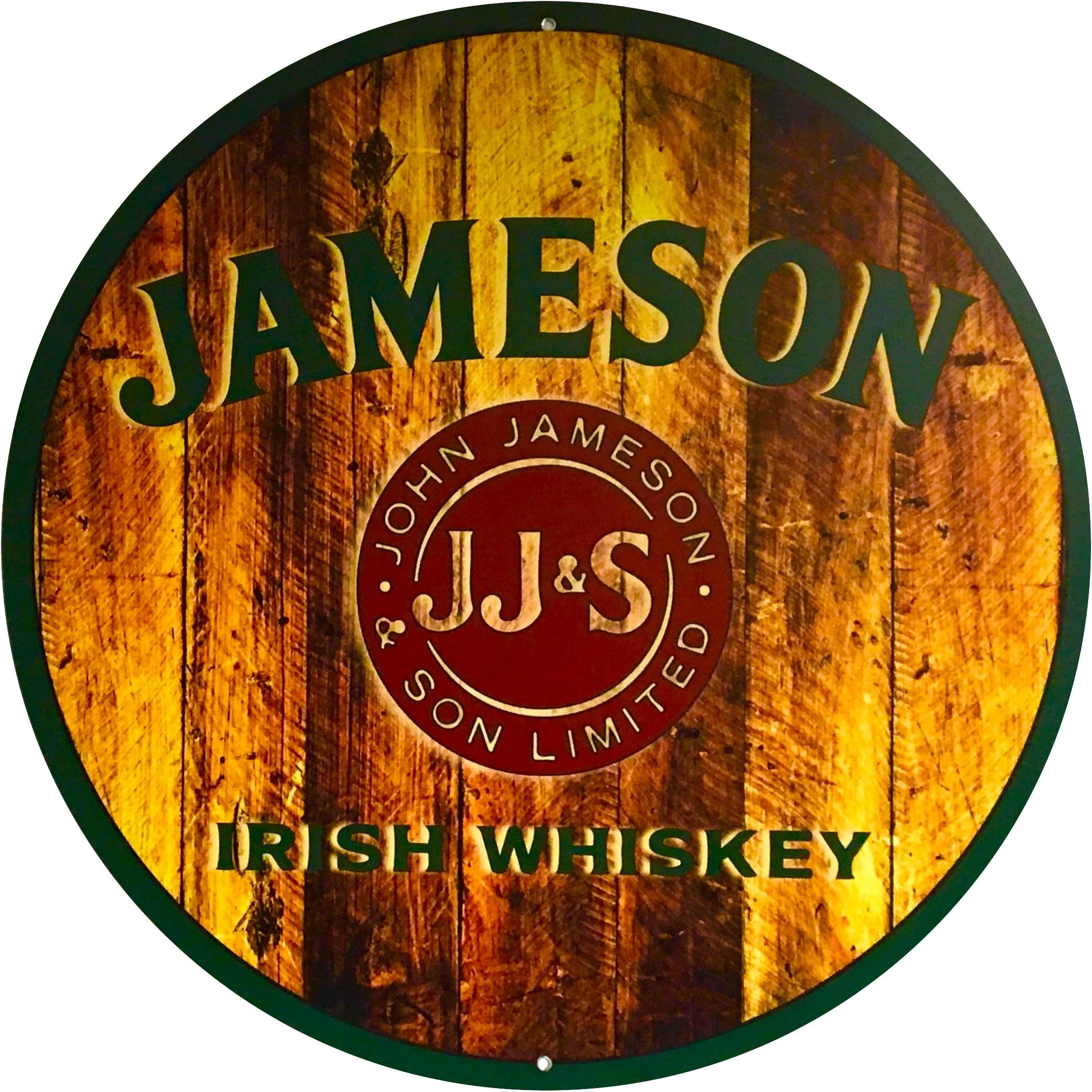 Jameson Whiskey Barrel Top Round Metal Sign - 24 inch Diameter