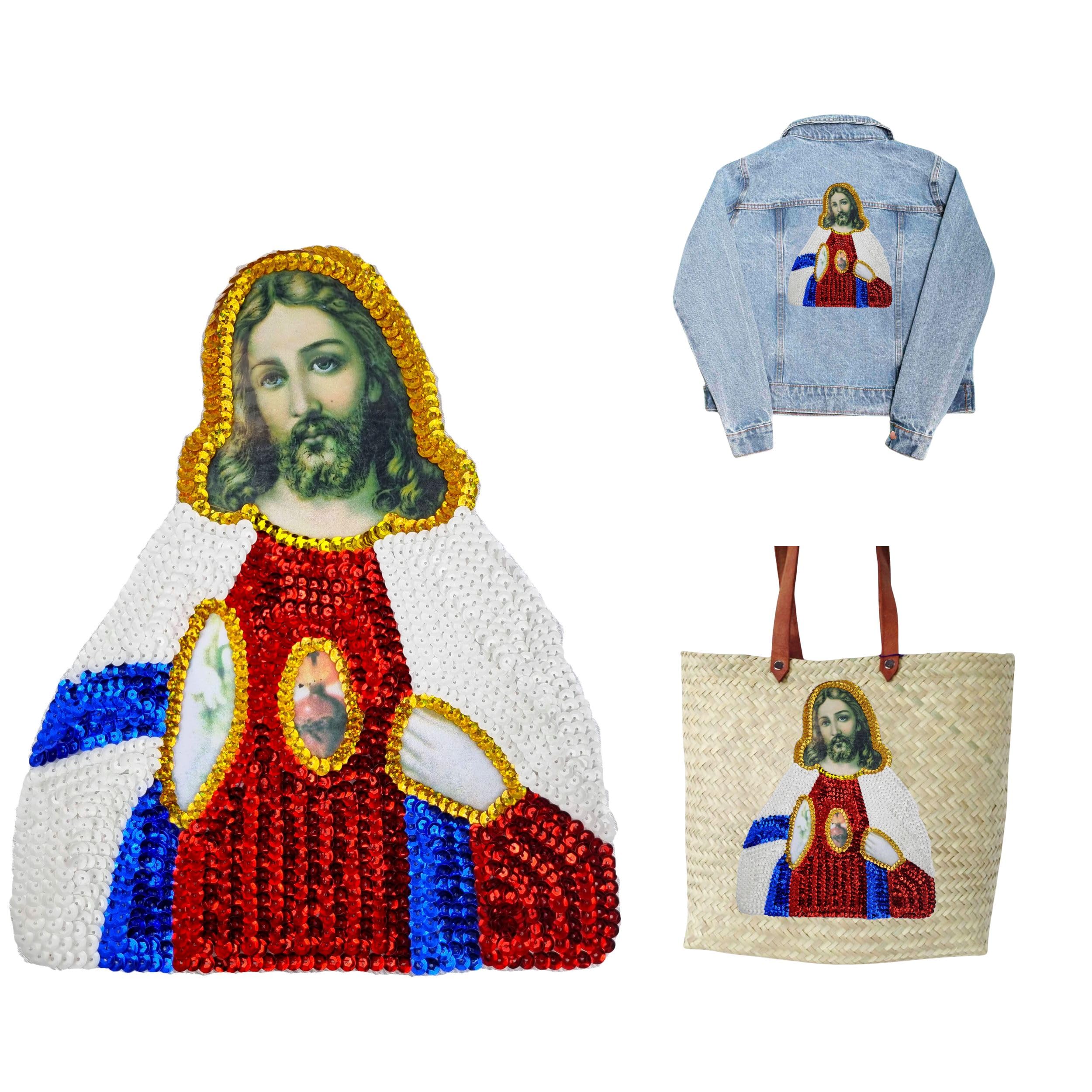 Écusson à paillettes Jésus Christ patch brodé robe veste et sac