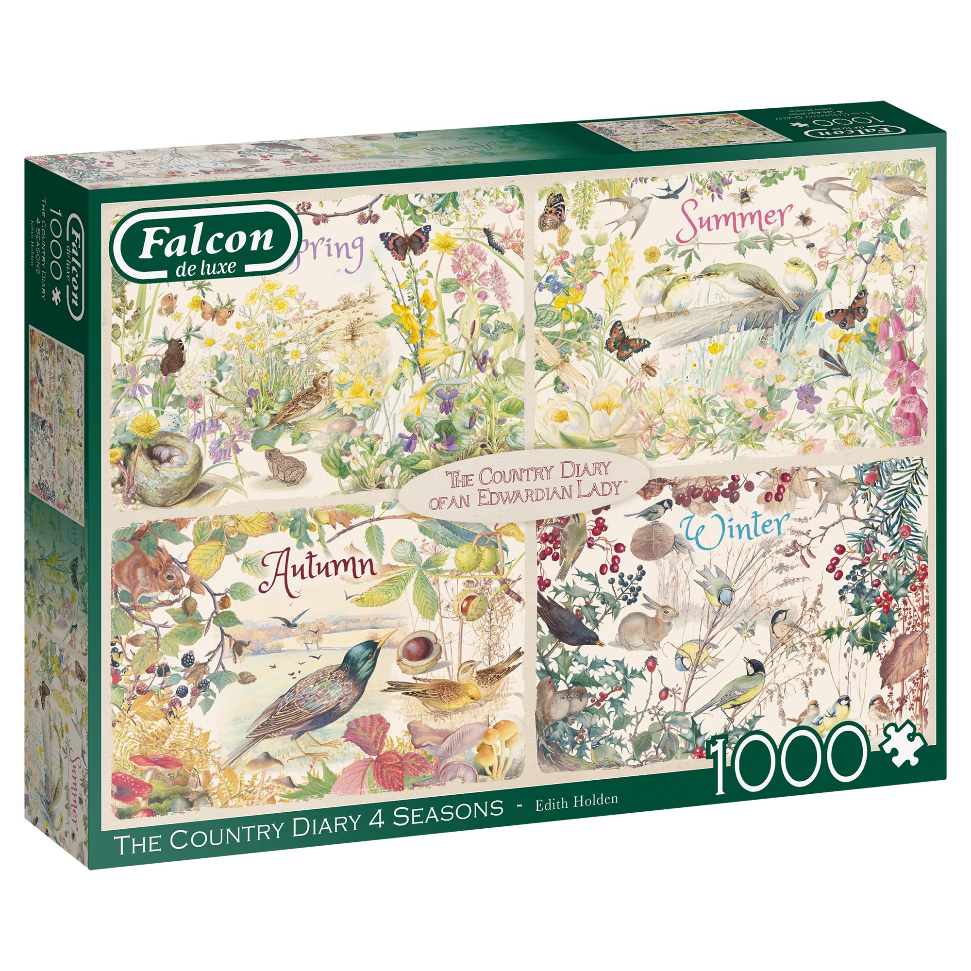 Jumbo Puzzle Falcon De Luxe 1000 Pezzi - "The Country Diary 4 Seasons" Con Illustrazioni Di Edith Holden, Paesaggio Campestre