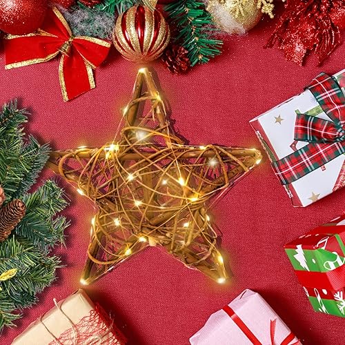 Miniatura 4 de Decoración para árbol de Navidad, 30 luces LED, ratán natural, estrella para árbol de Navidad, decoración de fiesta